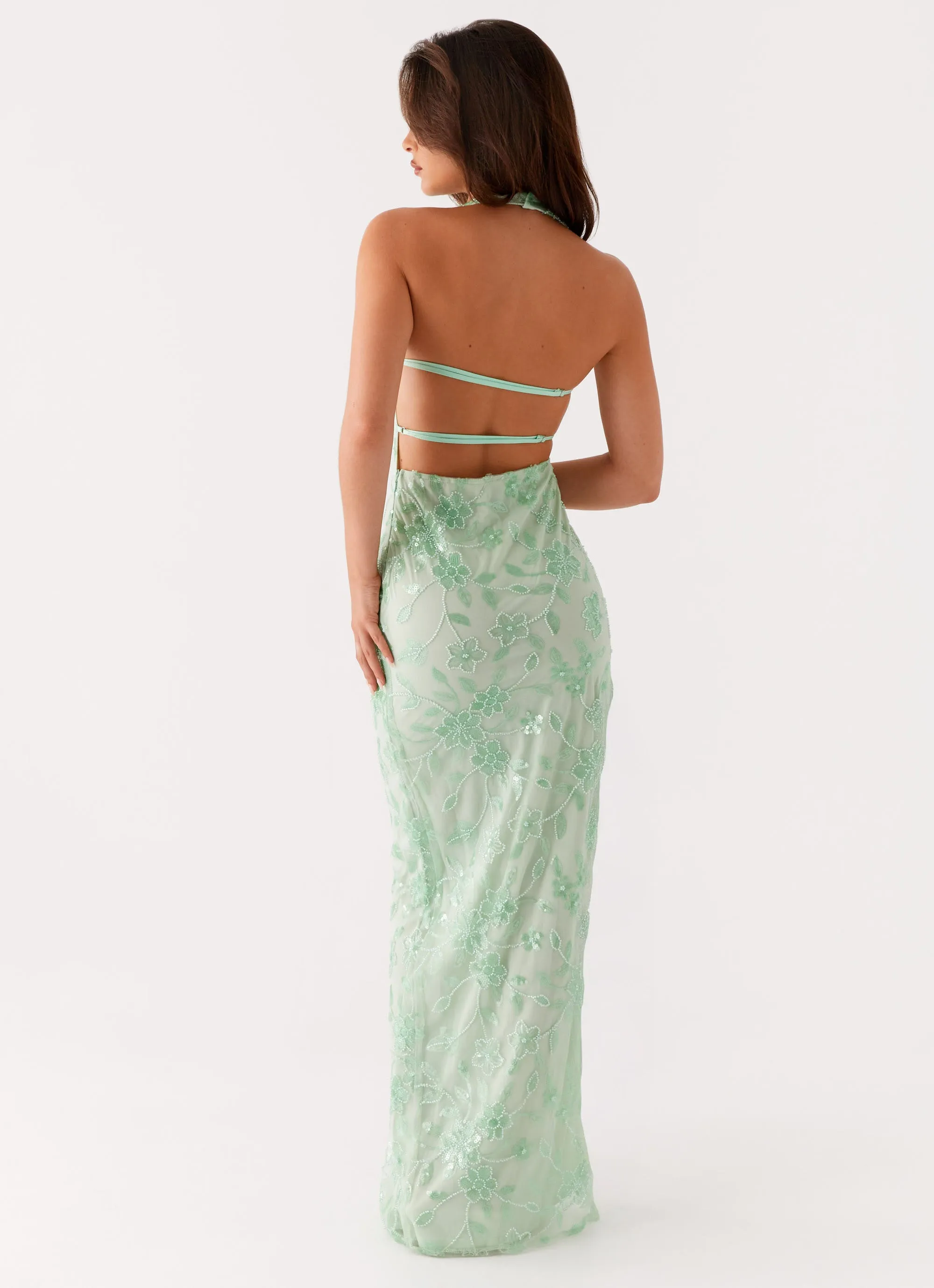 Elastic-Cuff Simple Mood Cydney Beaded Maxi Dress - Sage