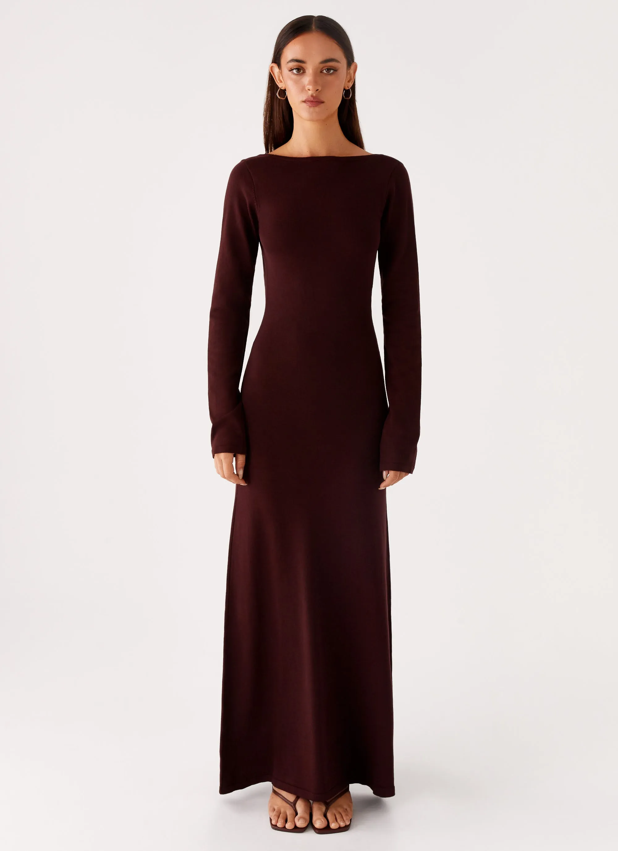 Adora Long Sleeve Knit Maxi Dress - Chocolate Fluid Shape