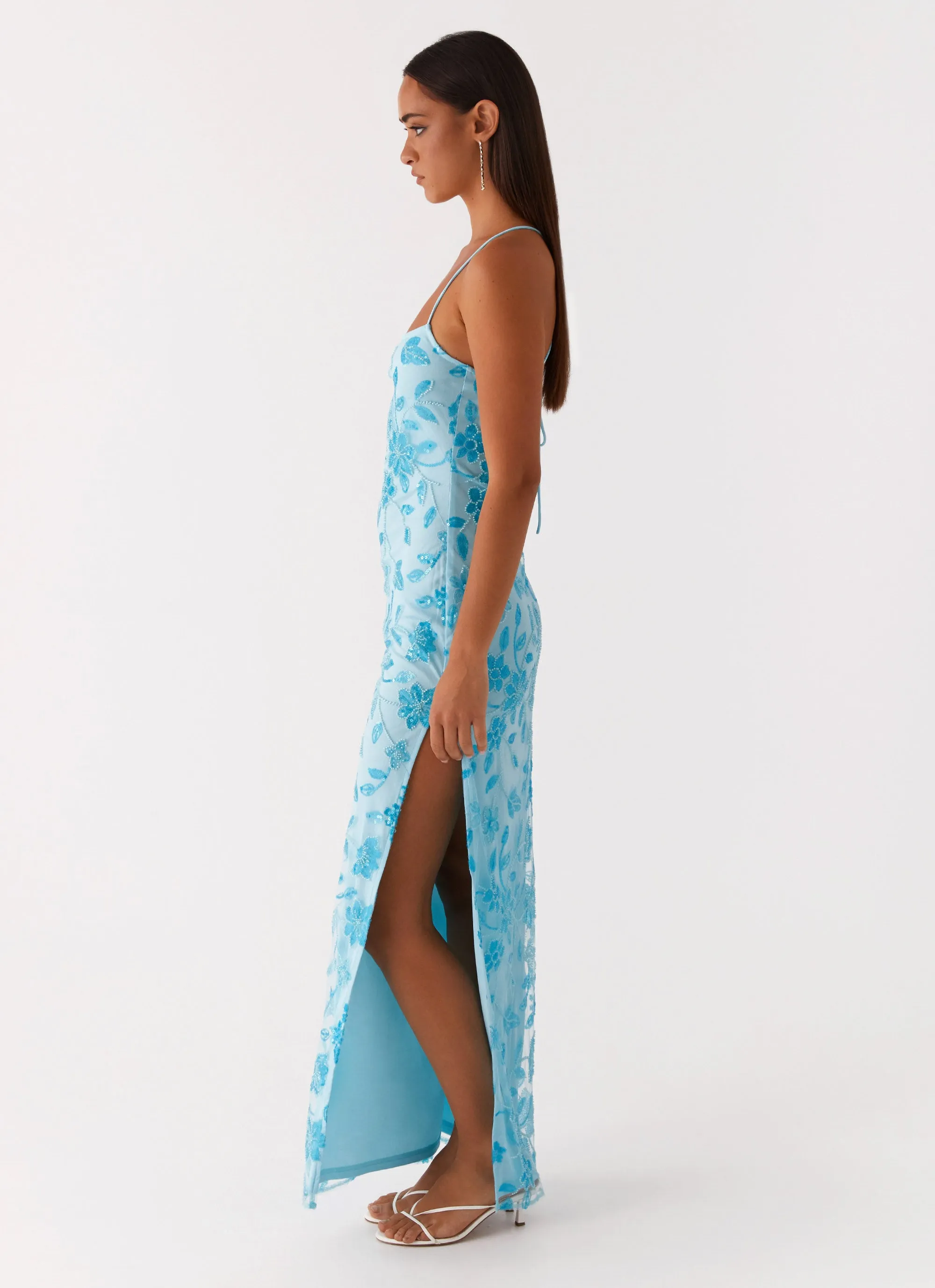 Flattering bodycon dress Bright Lights Beaded Maxi Dress - Blue