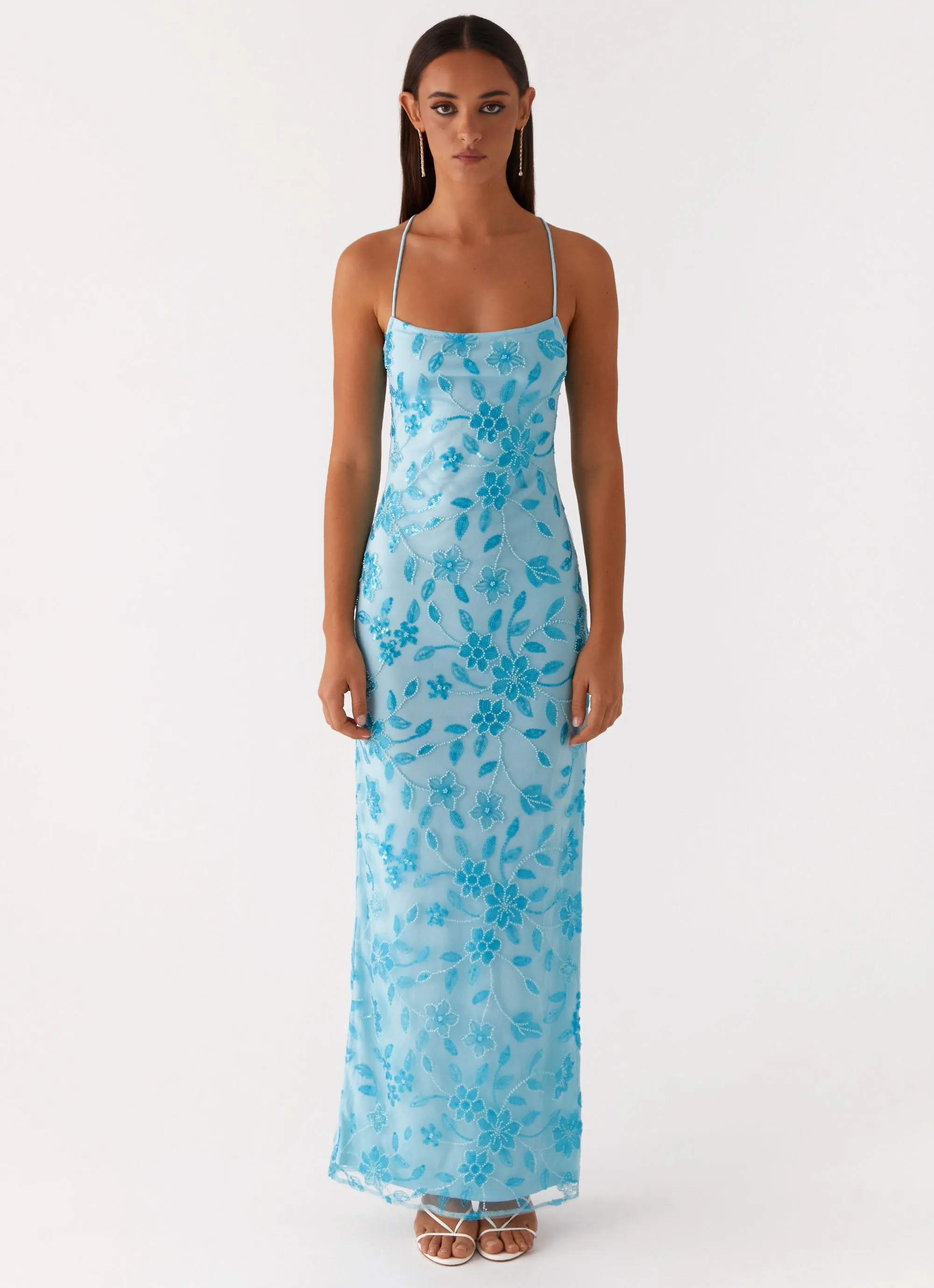 Comfortable shift dress Bright Lights Beaded Maxi Dress - Blue