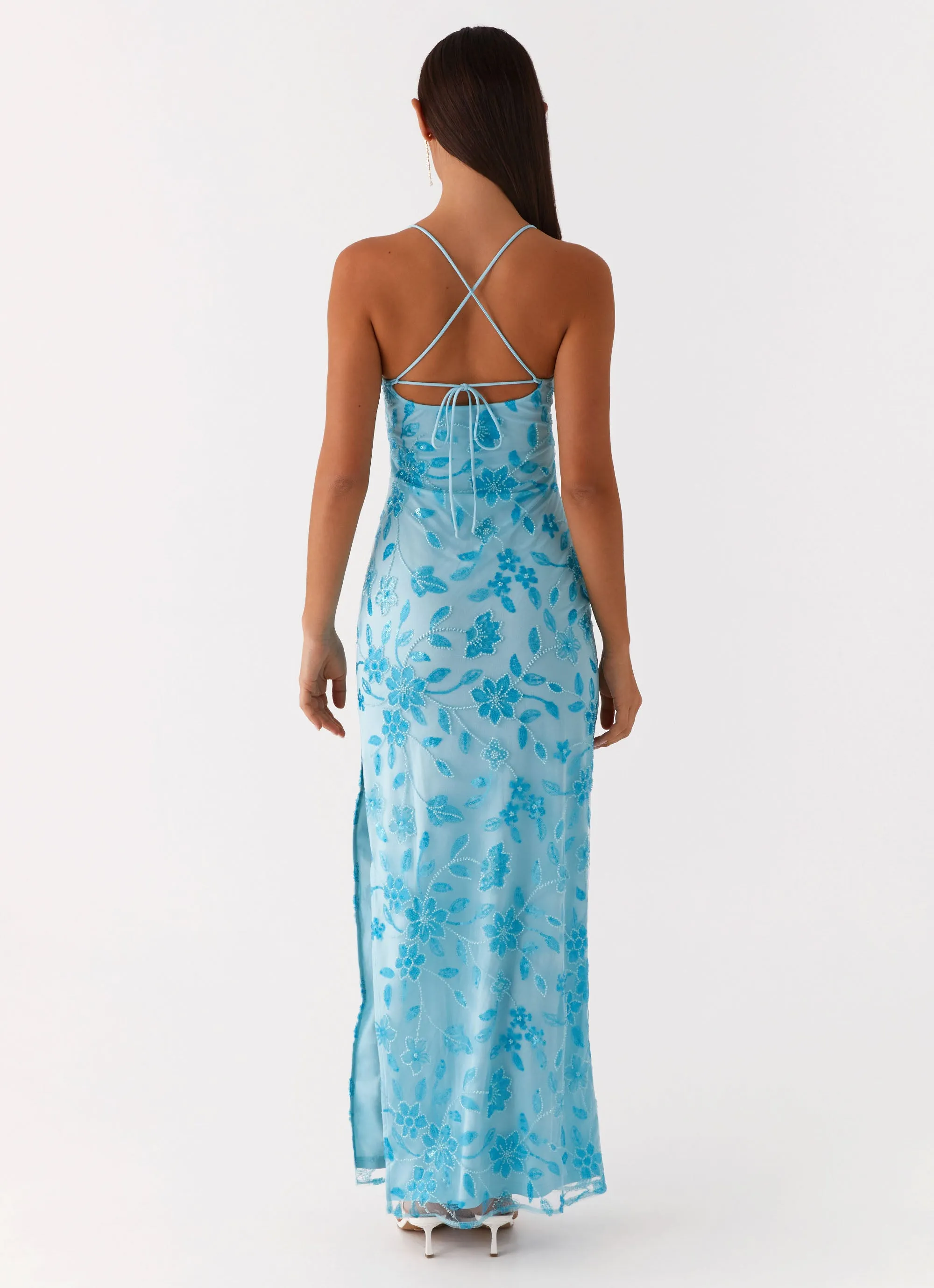 Soft Layers Neutral Finish Bright Lights Beaded Maxi Dress - Blue