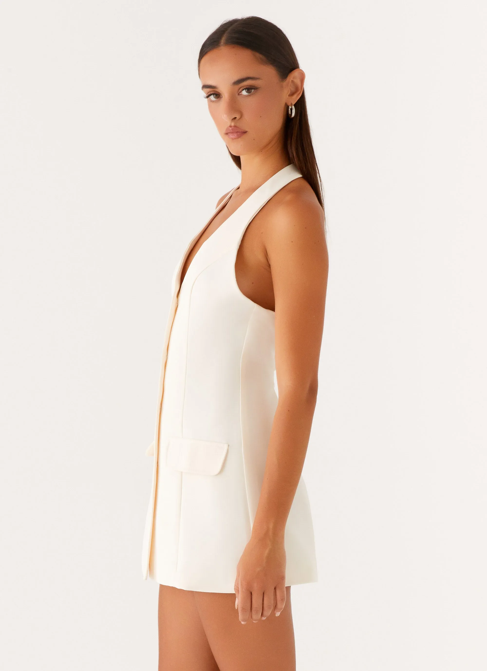 Elegant Layering Mira Halter Neck Mini Dress - Ivory