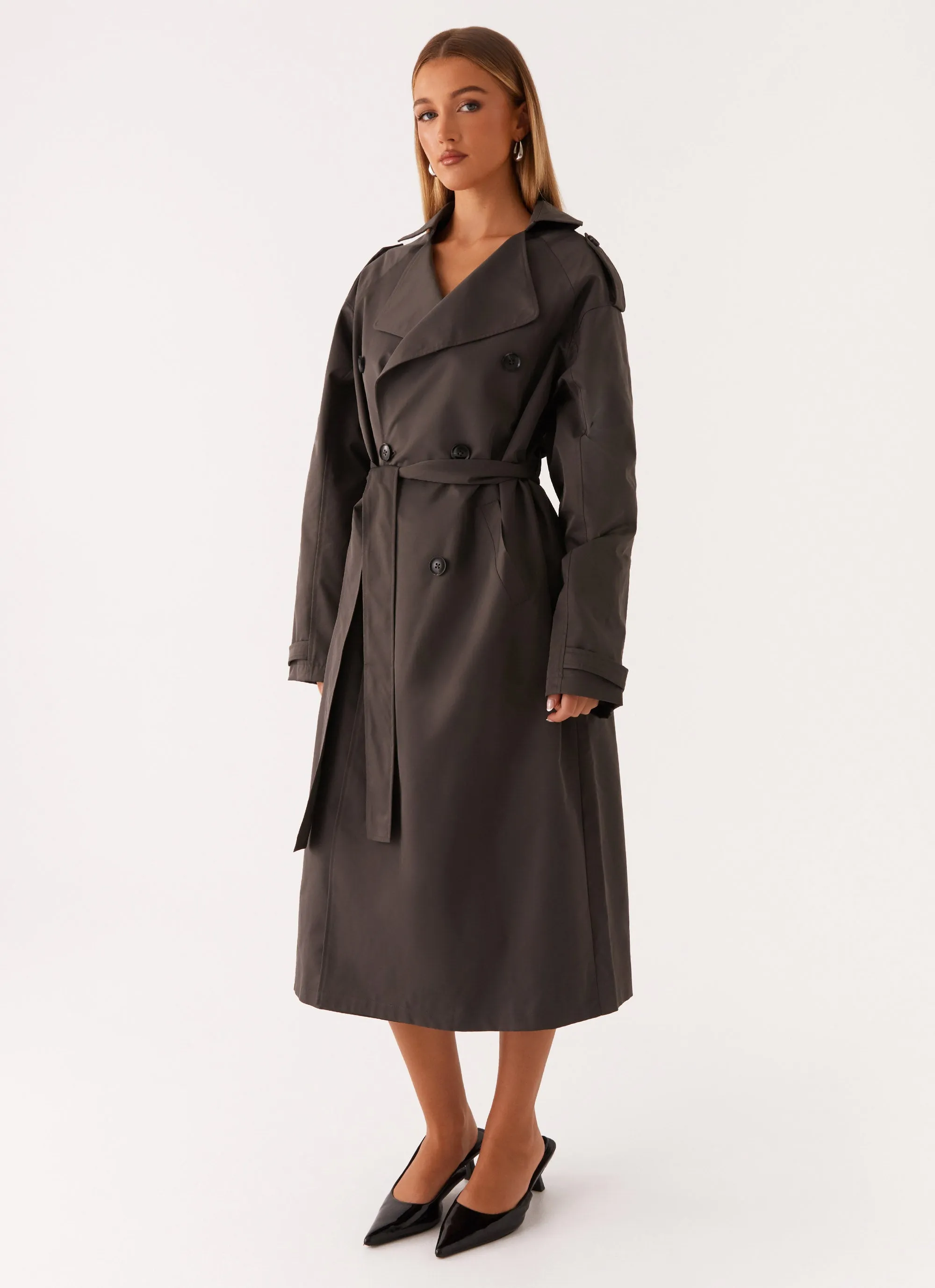 Brighton Oversized Trench Coat - Grey Layered Cuff System