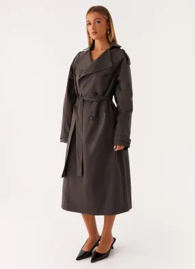 Brighton Oversized Trench Coat - Grey Layered Cuff System