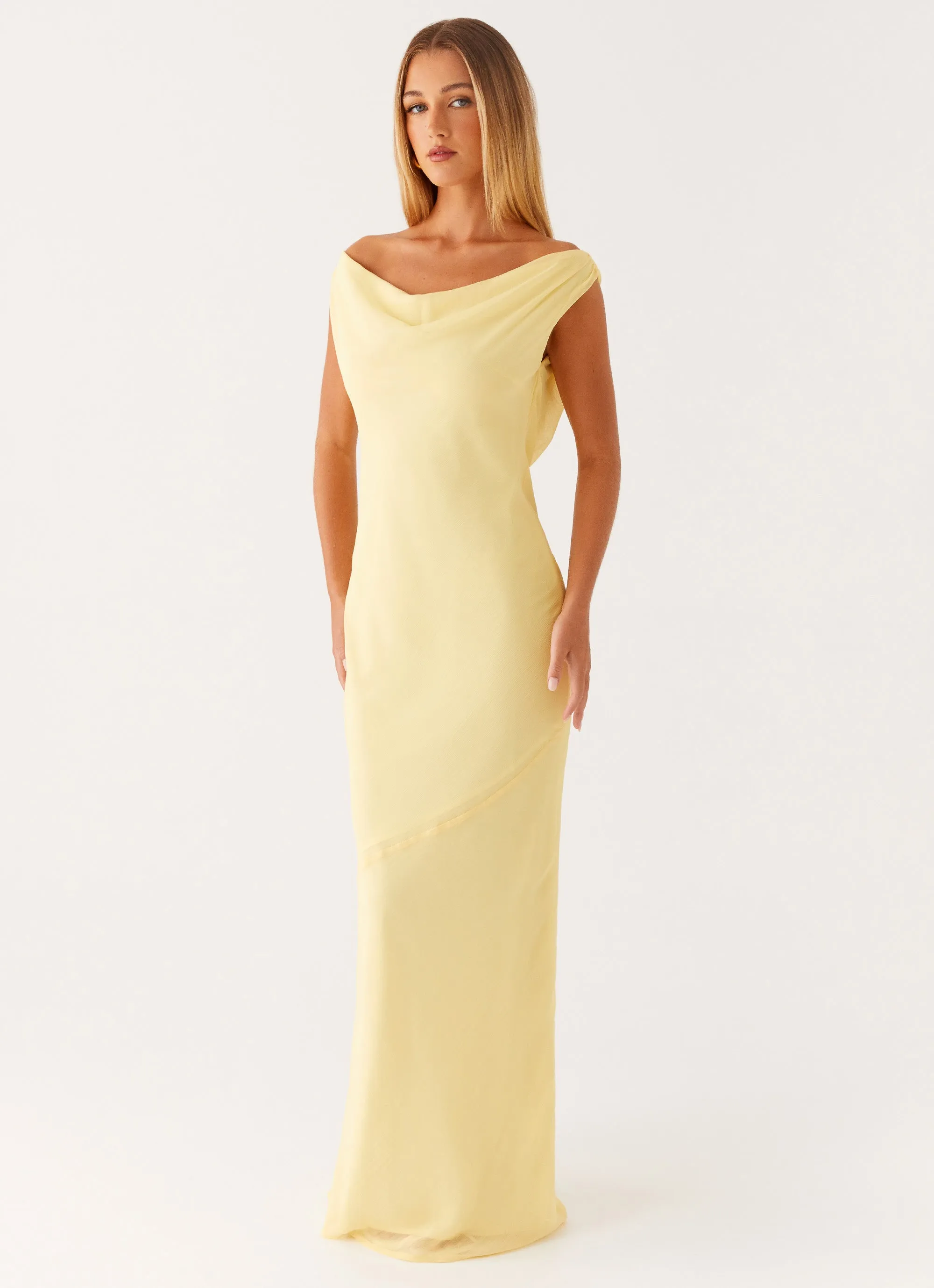 Lace Accent Fashion Essential Brittany Chiffon Maxi Dress - Pastel Yellow