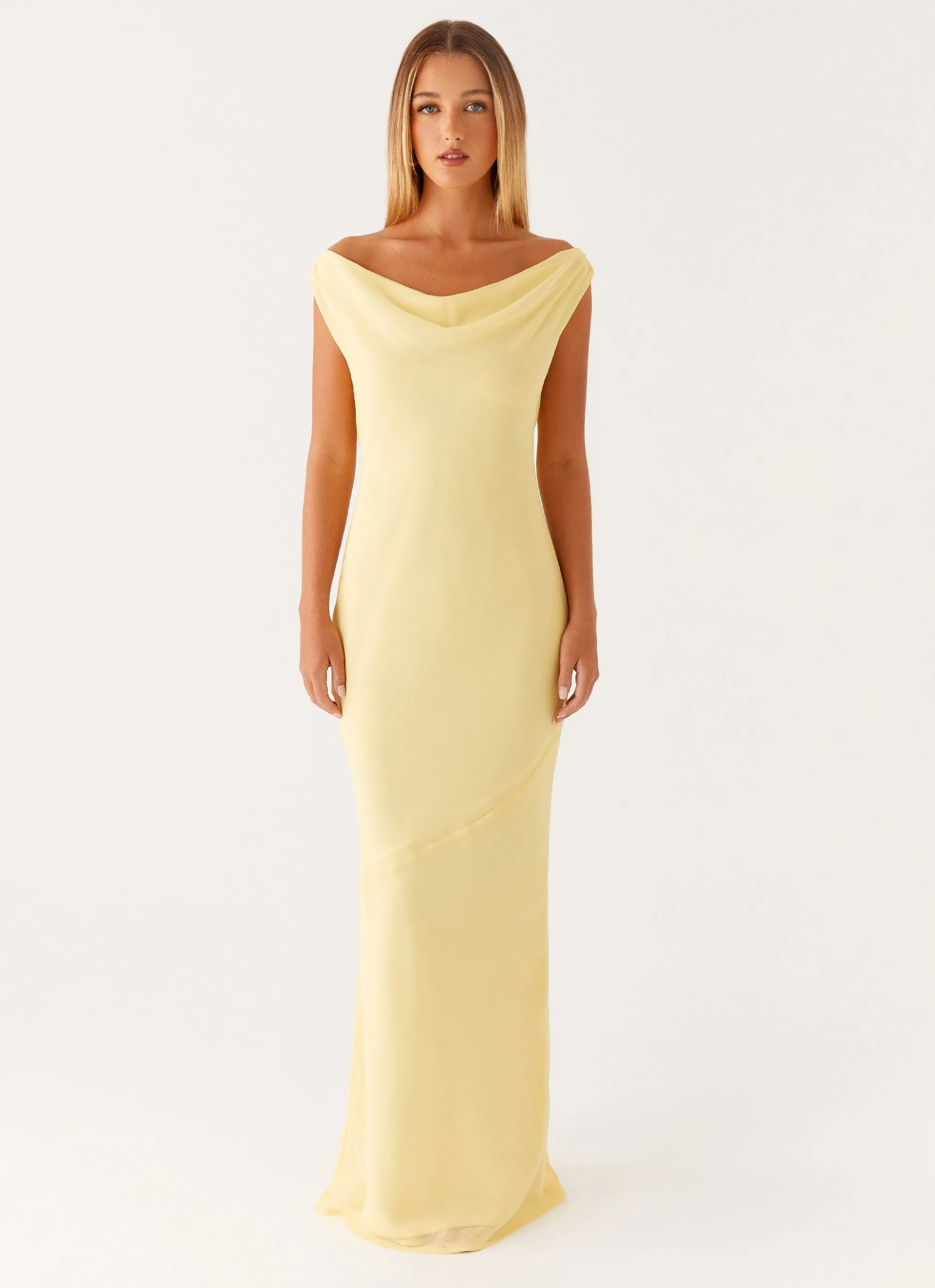 Brittany Chiffon Maxi Dress - Pastel Yellow Fashionable Wear ConvertibleNeckline