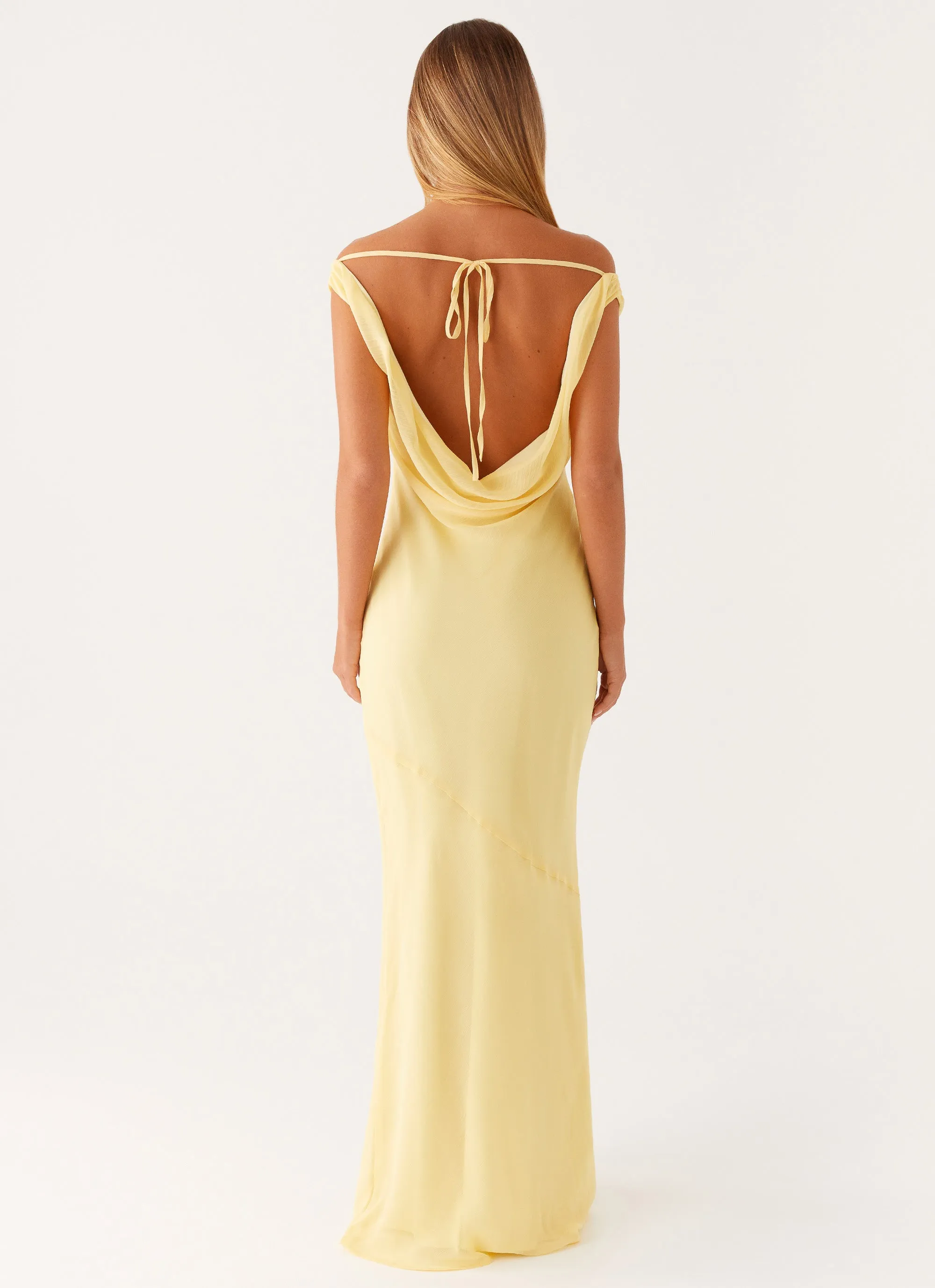 Brittany Chiffon Maxi Dress - Pastel Yellow Artistic Detail Statement Look