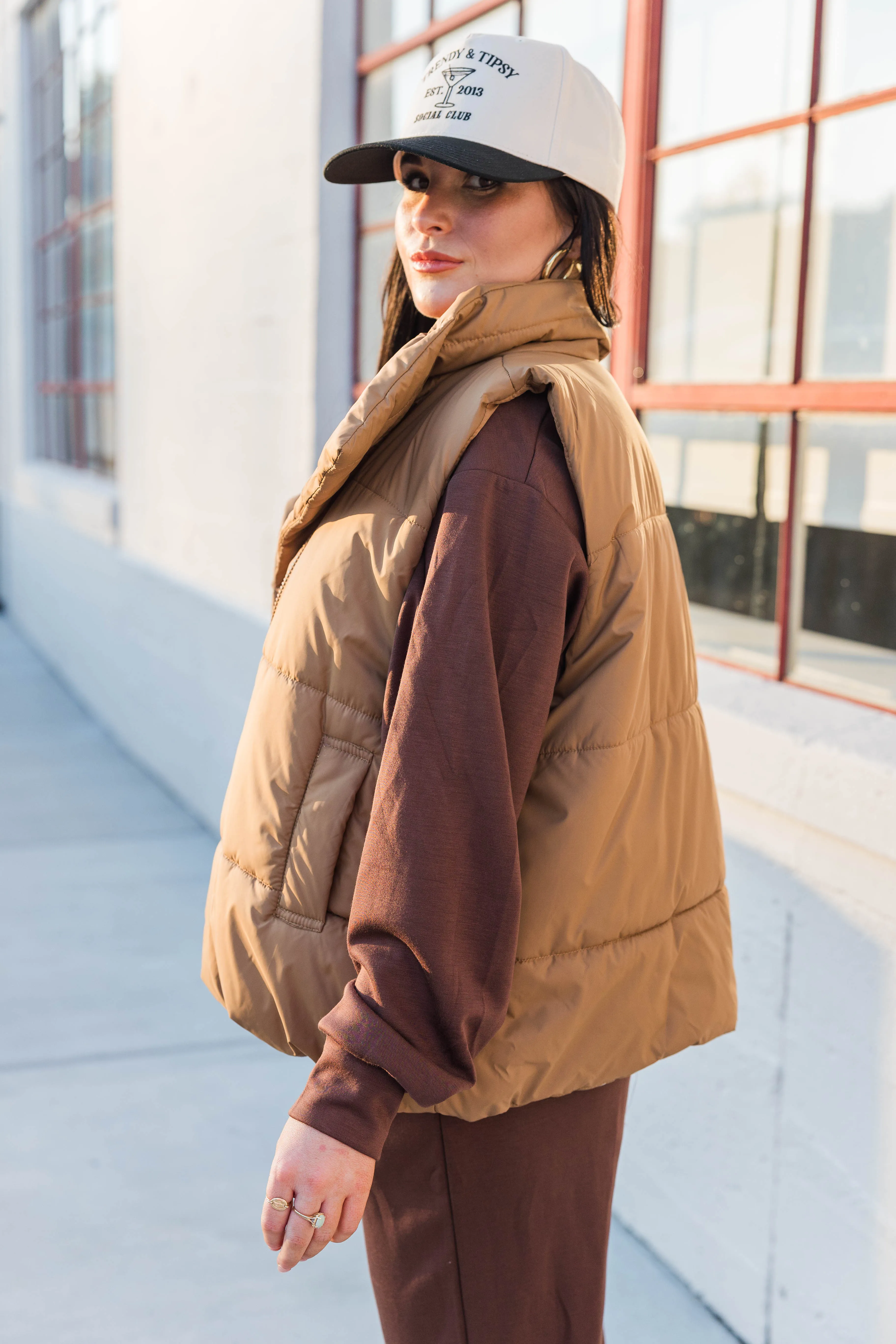 Basic Tank Elegant Blouse Brown Puffer Vest