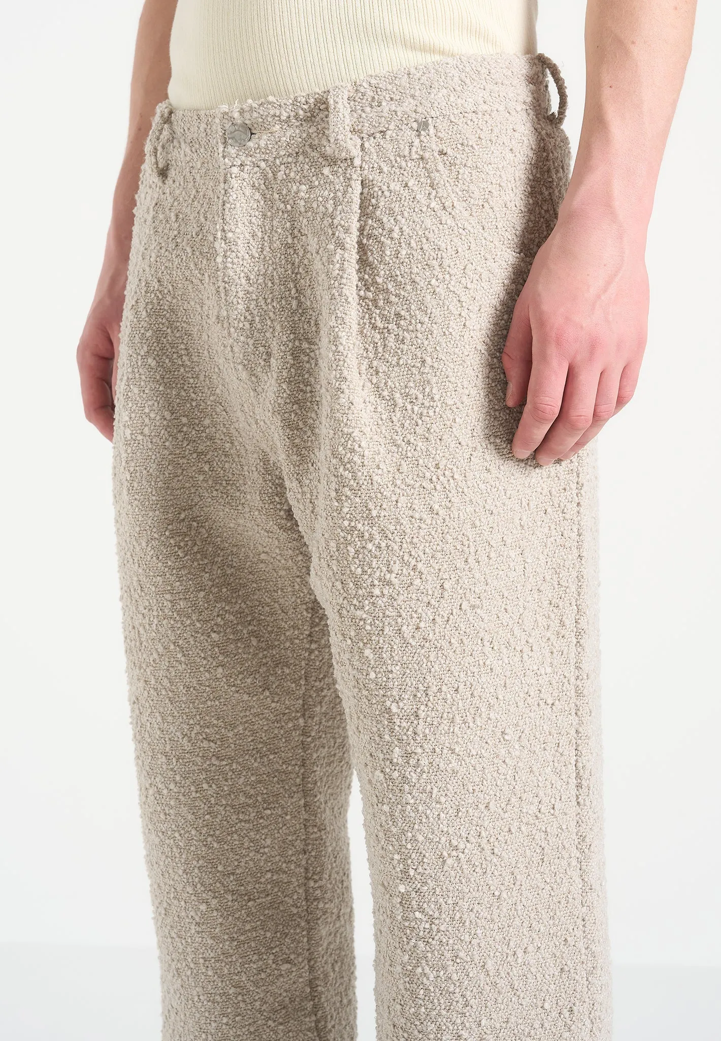 Arnault - Boucle Pleated Jeans - Beige Street Fashion Casual Winter Warmth Breathable Classic Wear Eco Friendly