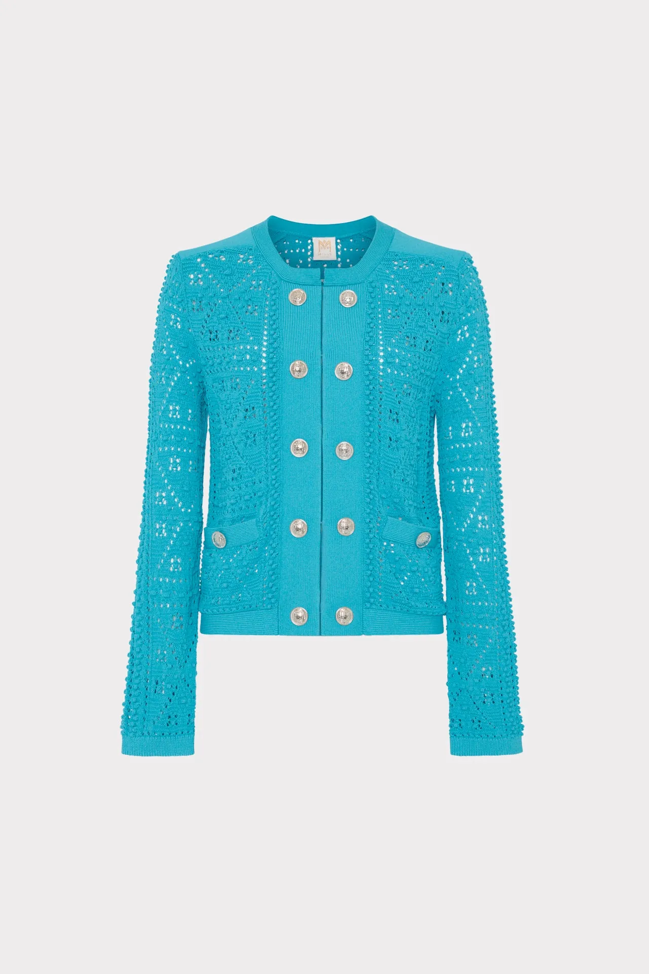 Bubble Pointelle Knit Jacket Elasticized Edging