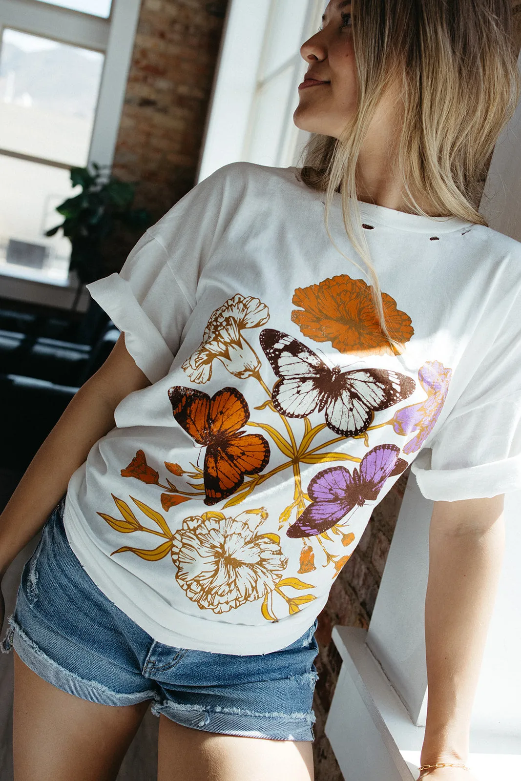 WrinkleResistant Fabric Butterfly Bloom Vintage Tee