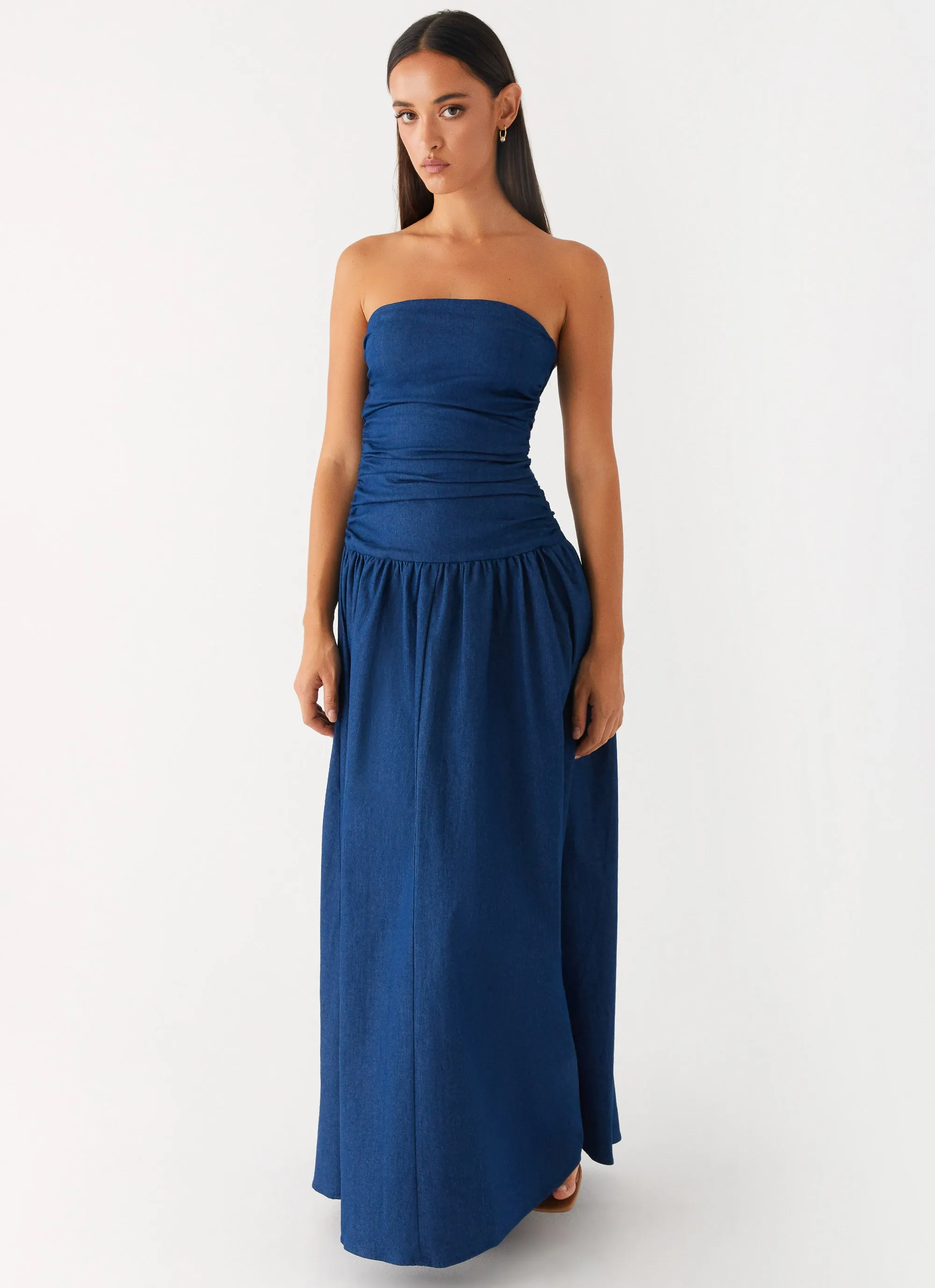 Elegant Detail Carmel Denim Maxi Dress - Indigo
