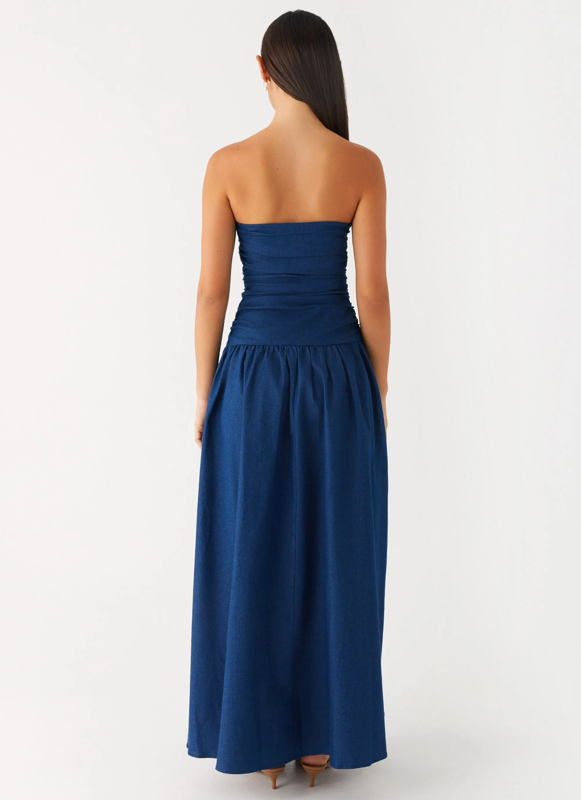 Carmel Denim Maxi Dress - Indigo Shine Finish Quick Match