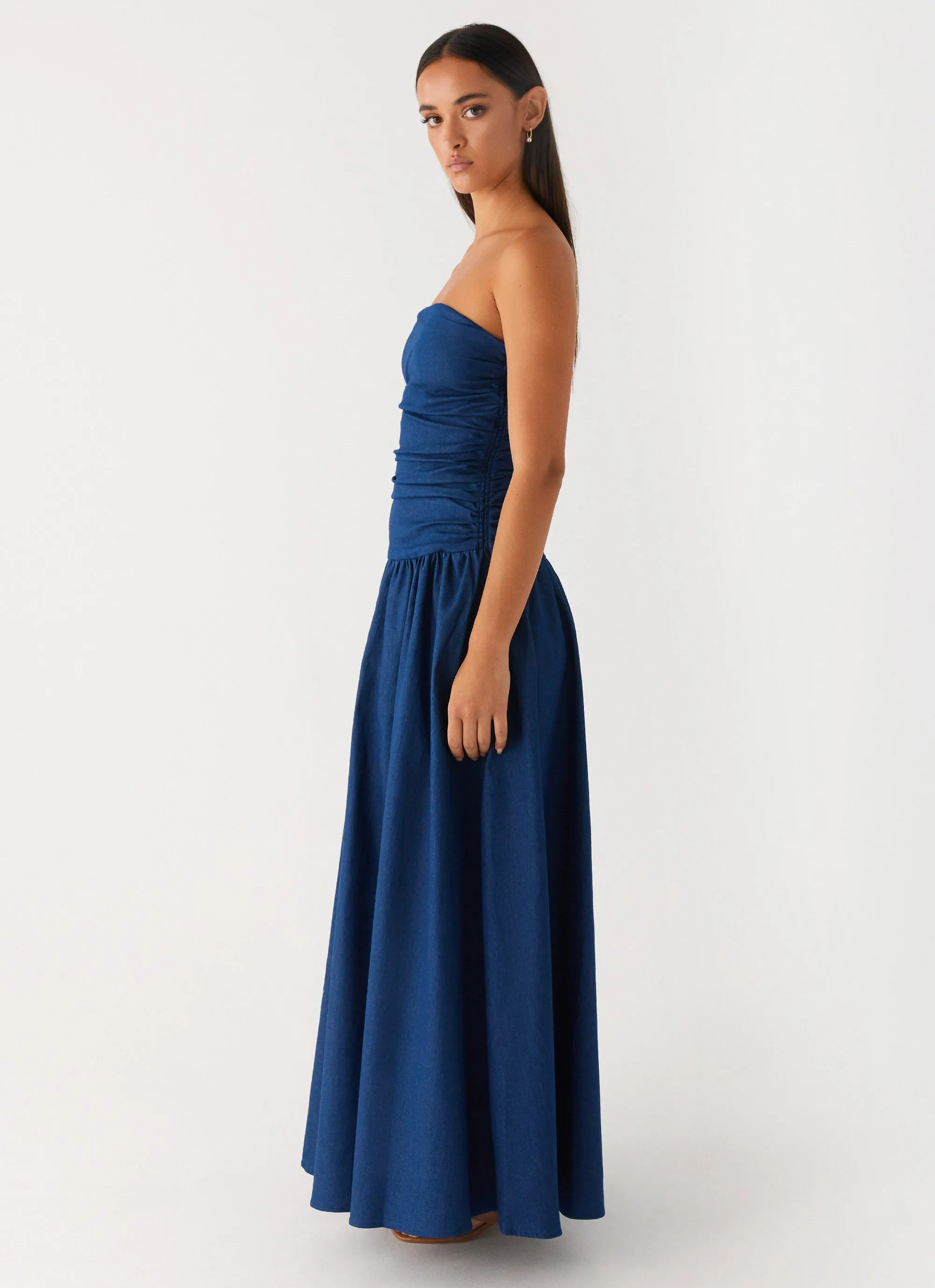 Daywear Comfort Unisex Option Carmel Denim Maxi Dress - Indigo
