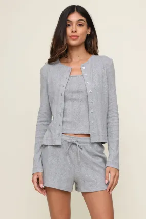 Ribbed Hem Finish Lila Pointelle Long Sleeve