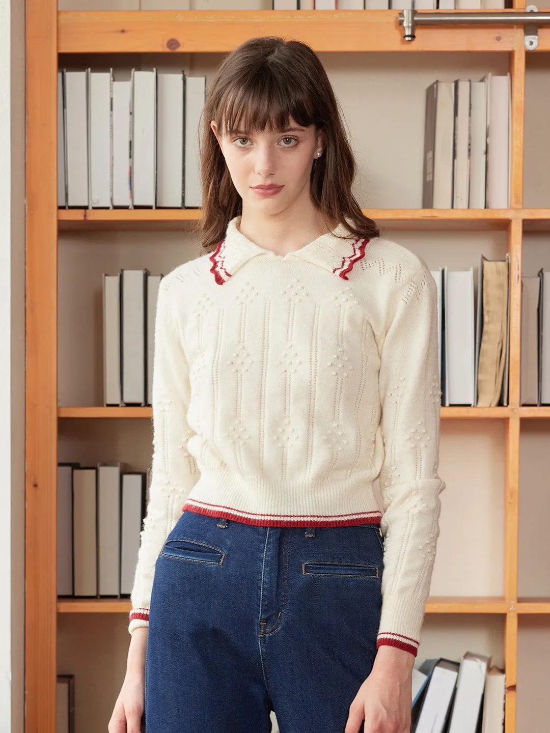 Summer Wardrobe ??Final Sale??Eloise Peter Pan Collar Ribbed Wool Sweater