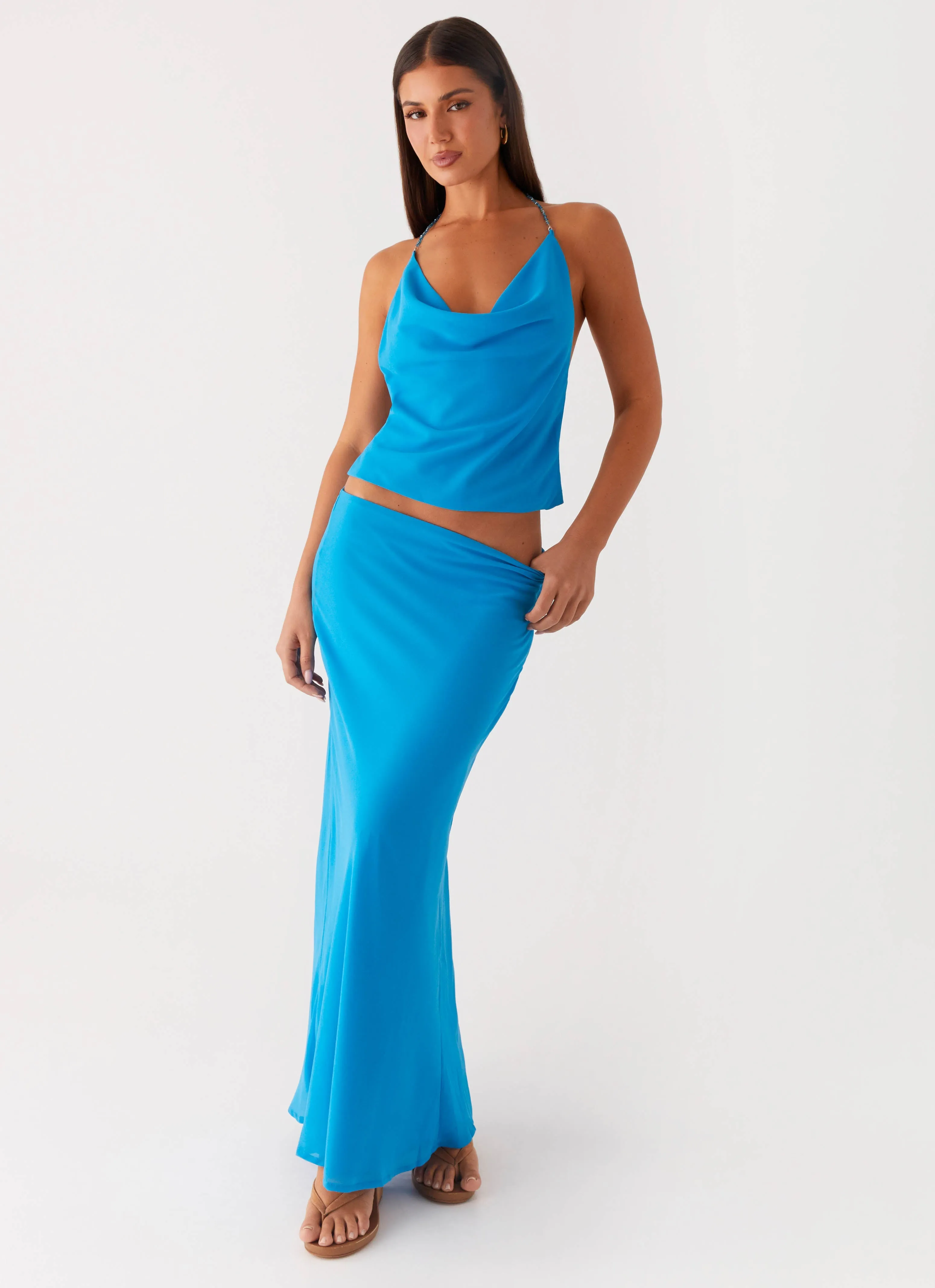 Another Life Chiffon Maxi Skirt - Turquoise Breathable Comfort