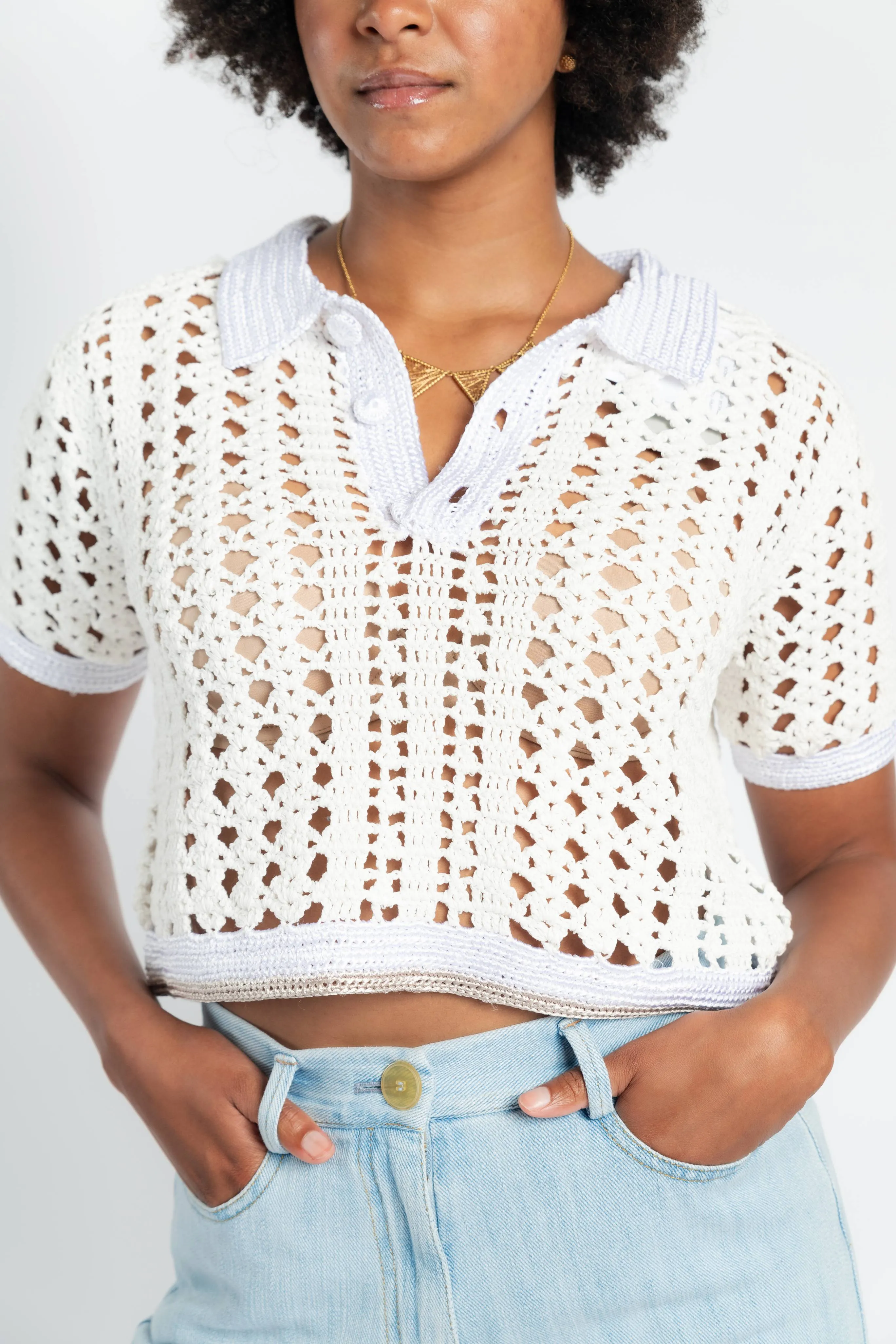 Cabl?? Lux Handmade Crochet Cropped Polo All-Purpose