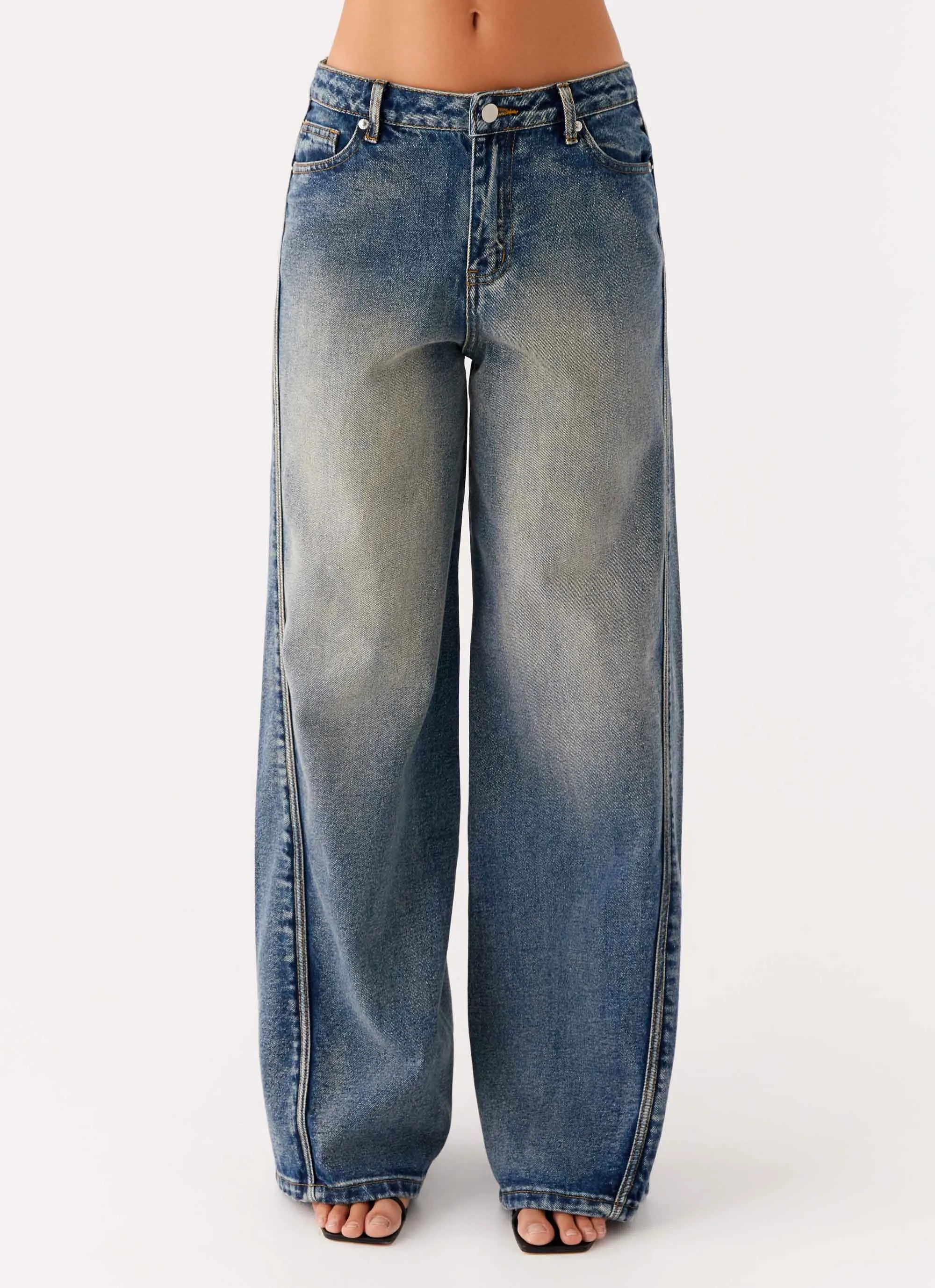 Bartack Stitching Calico Denim Jeans - Indigo