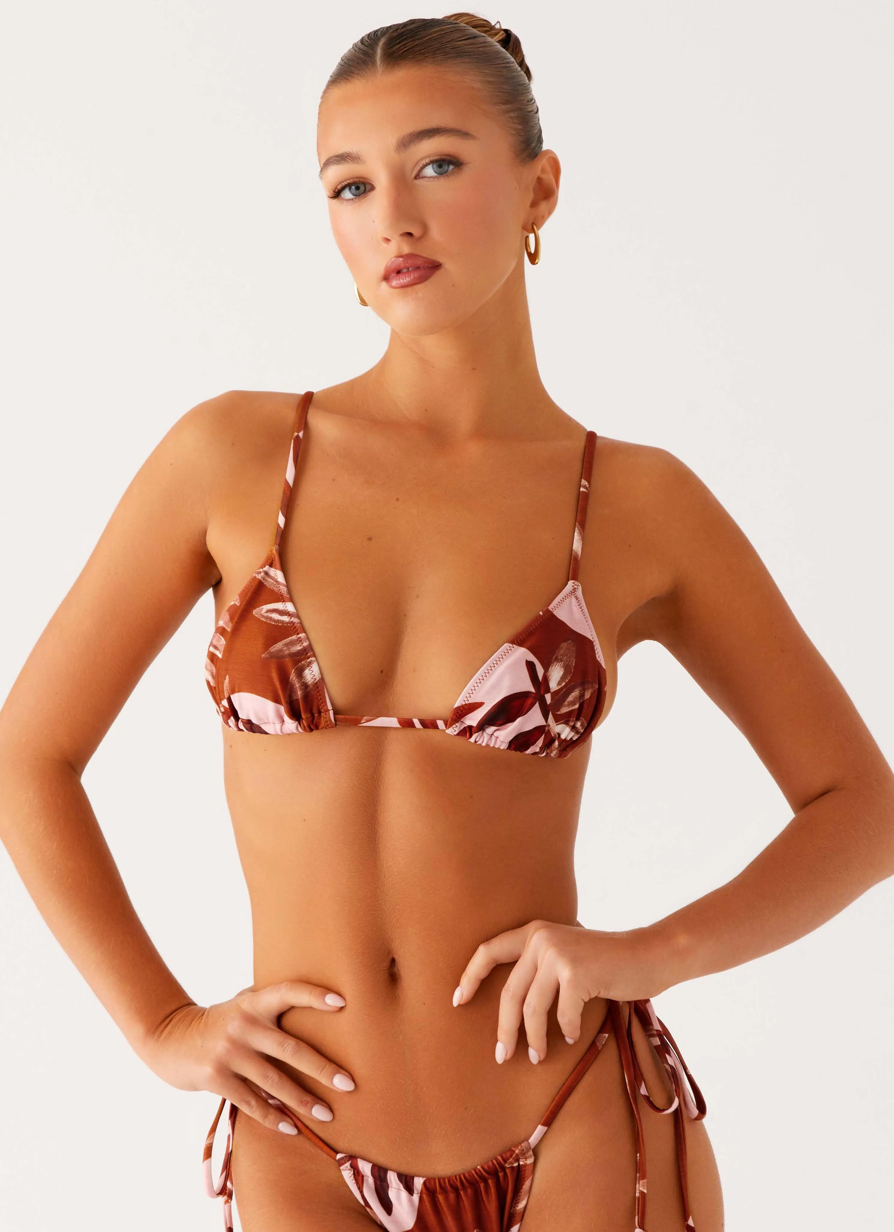 Reinforced Stitching Durable Fabric Swim Calista Bikini Top - Cinnamon Palm