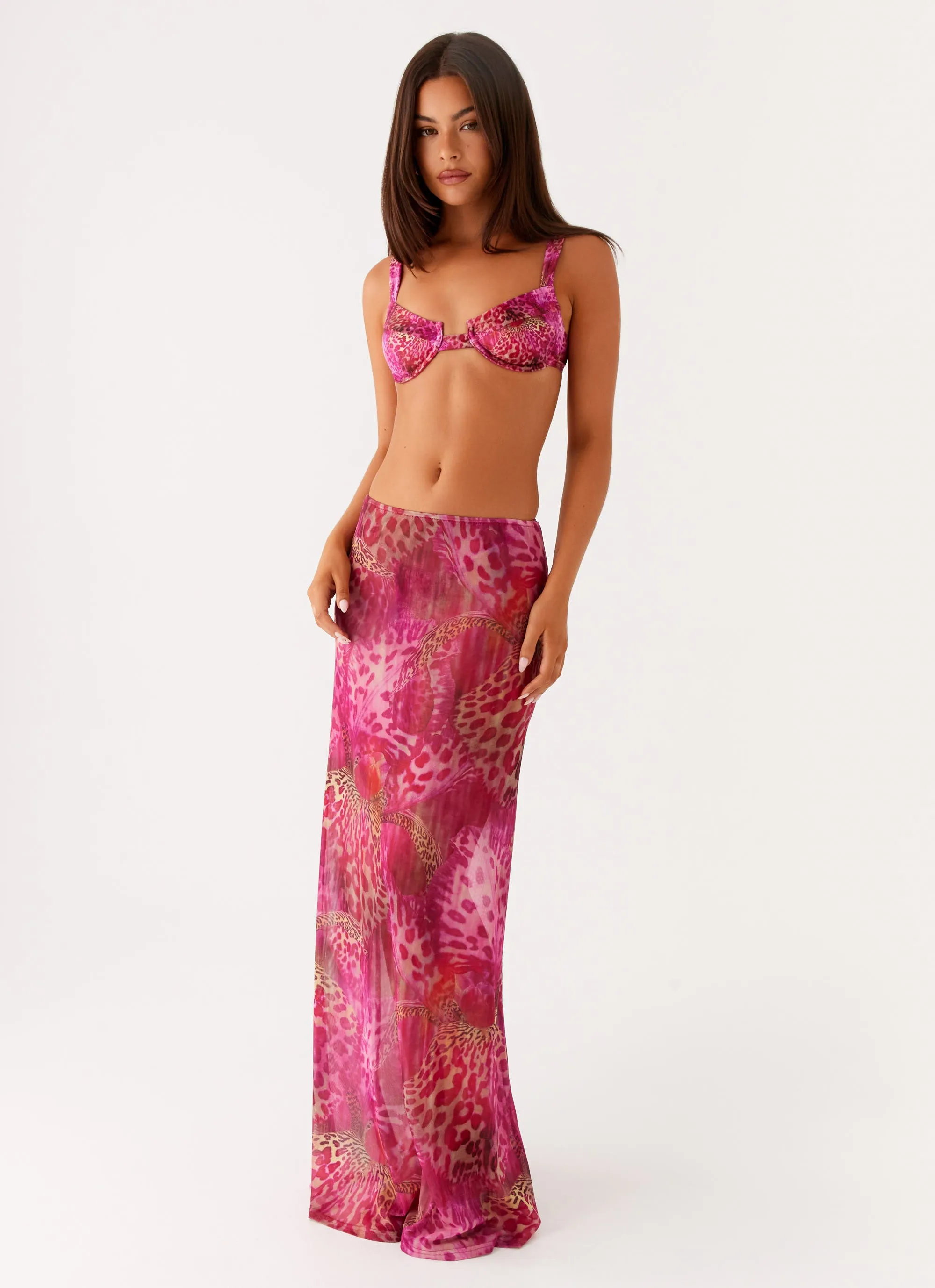 Soft Focus Camellia Maxi Skirt - Lavender Lagoon