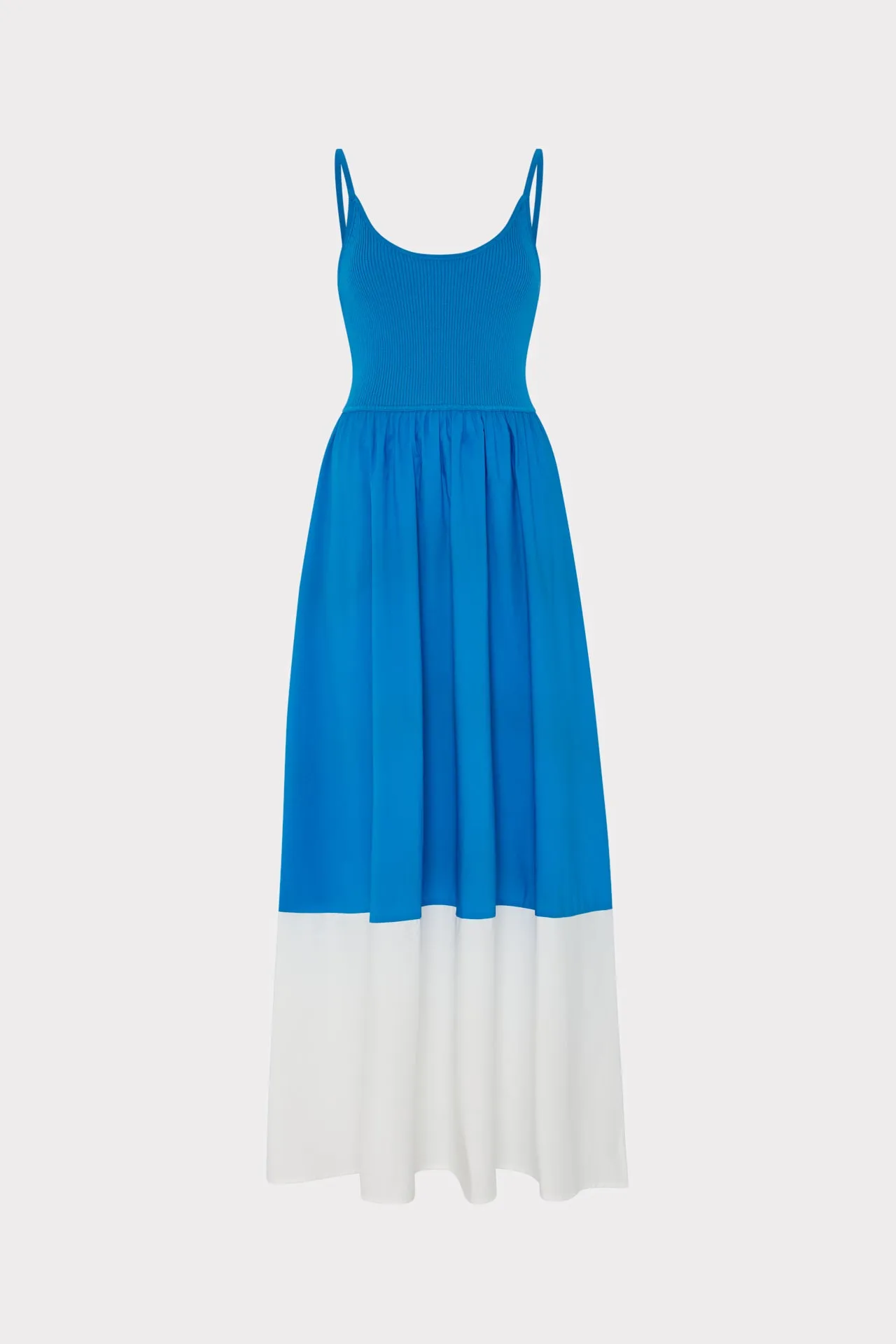 Cami Knit Poplin Blocked Midi Dress Chic Style Wear Calm Style