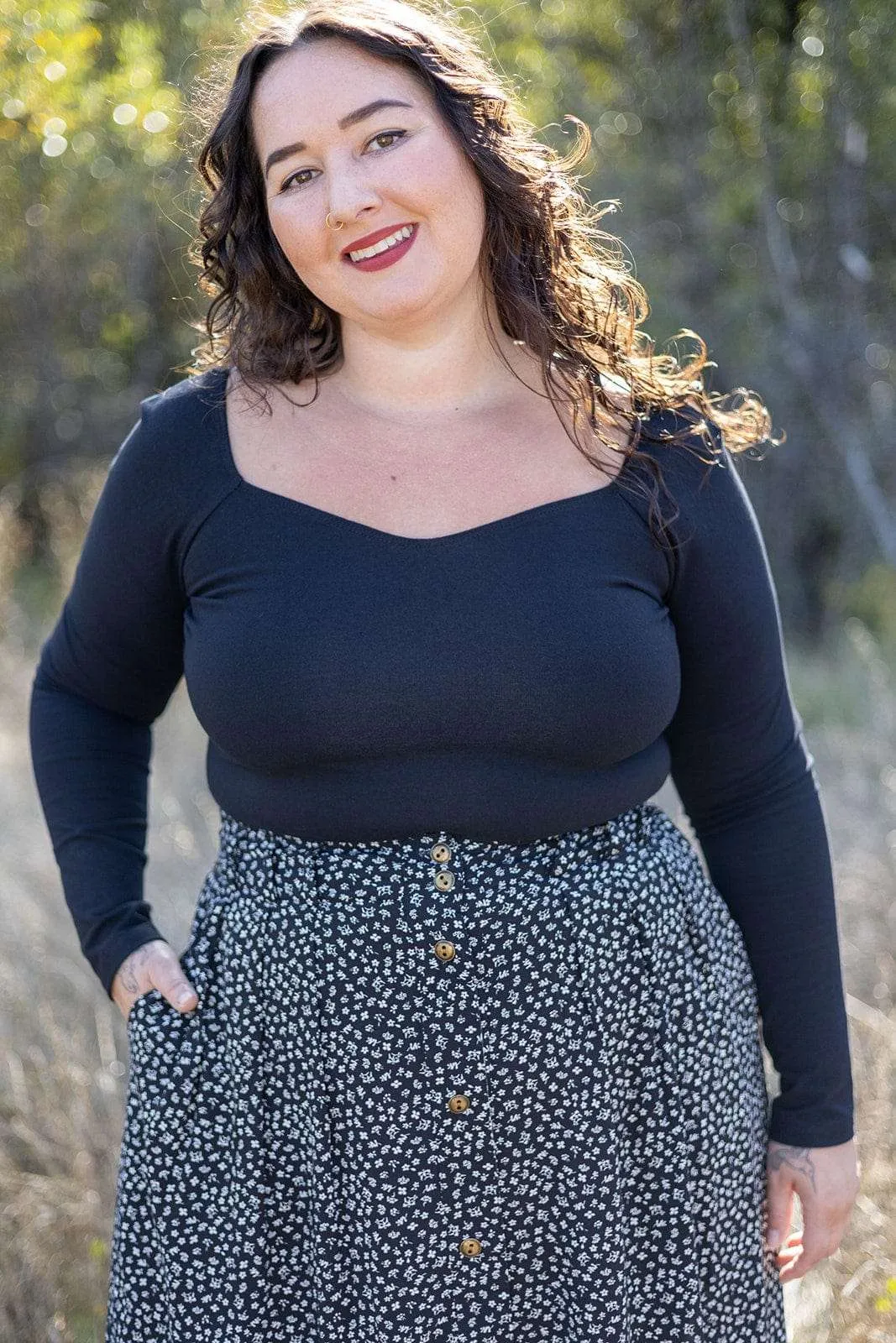 Sporty Hoodie Camille Top in Black Cotton Knit