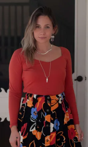 Loose Tee Camille Top in Coral Cotton Knit