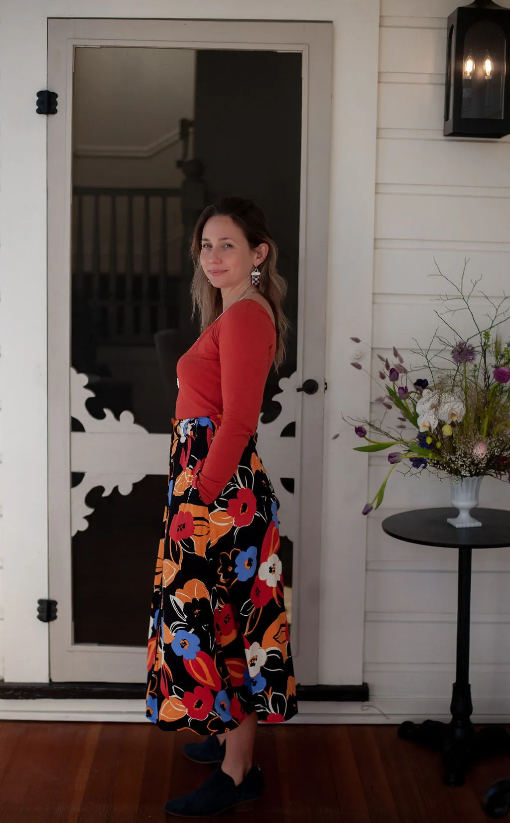 Camille Top in Coral Cotton Knit Stretch Blouse MoistureWickingMaterial