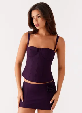 Campbell Corset Top - Plum NonChafingTrim WeightedHem