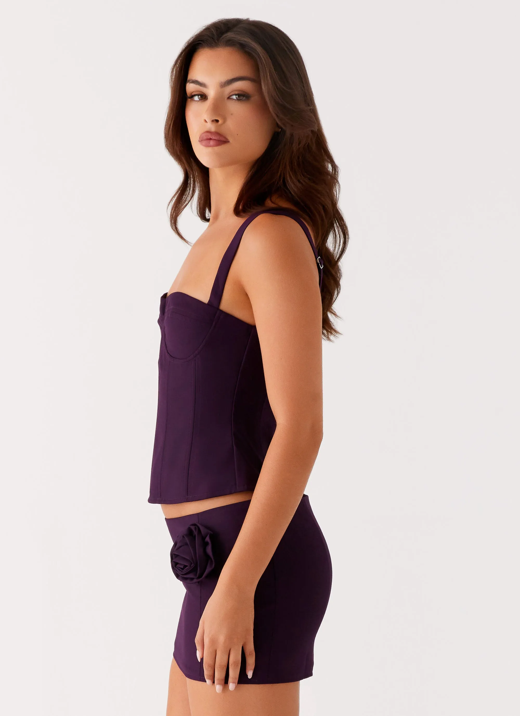 Natural Fiber Blend FlexibleRibbing Campbell Corset Top - Plum