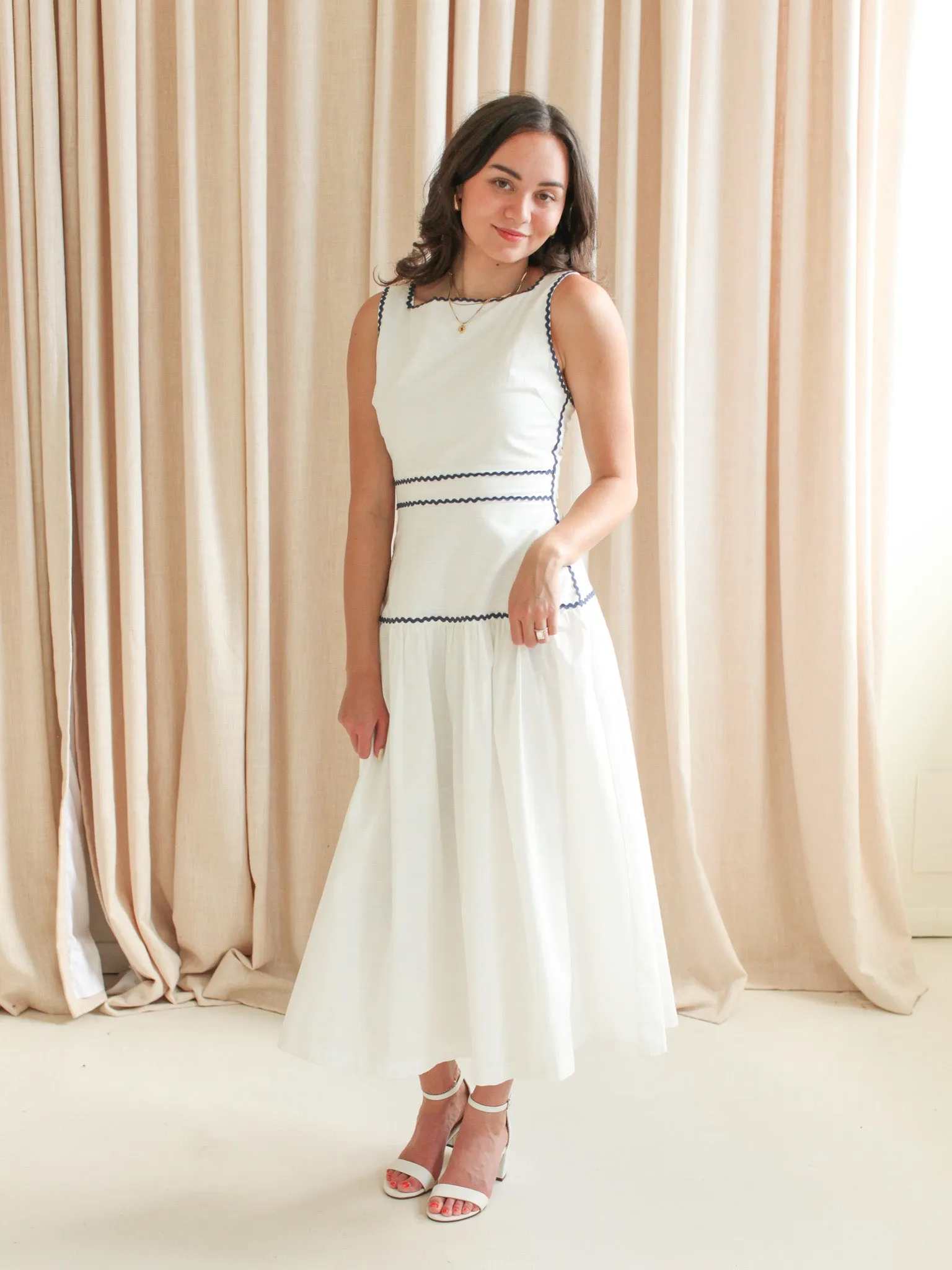 Unisex Option Adeline RicRac Midi Dress - Navy