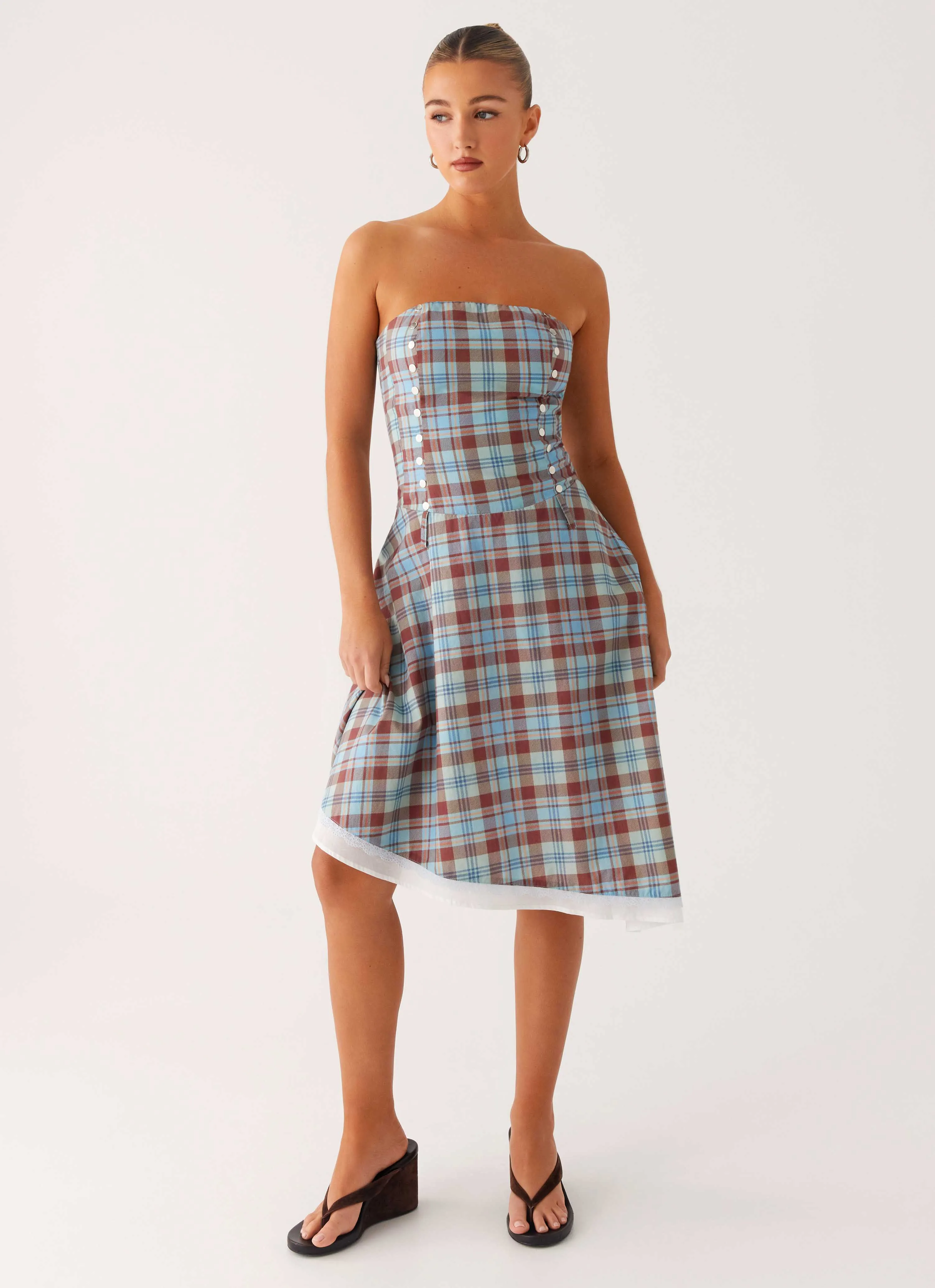 Tonie Strapless Midi Dress - Shoreline Check Refined fit Street Motion