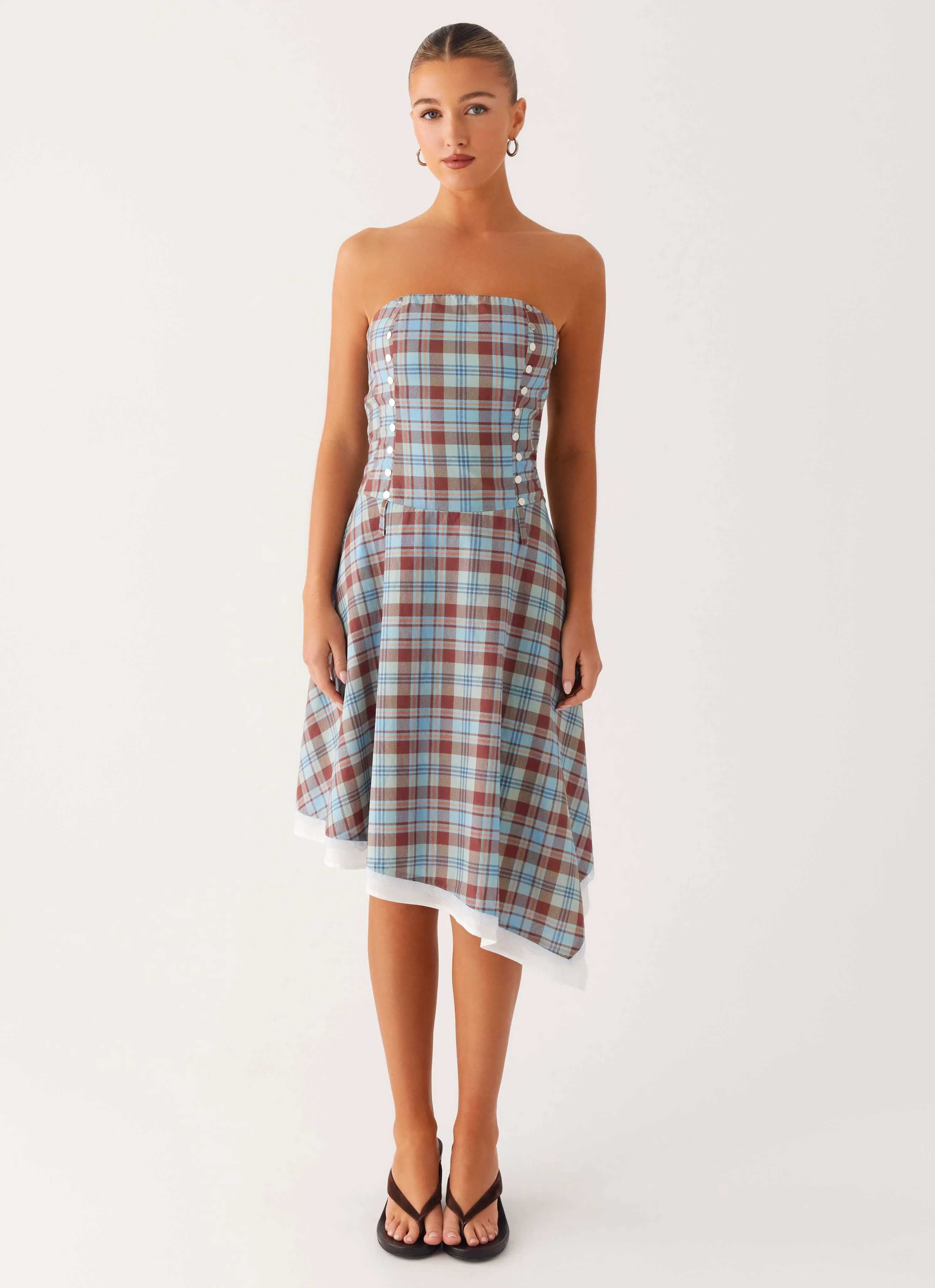 Modern Movement Tonie Strapless Midi Dress - Shoreline Check