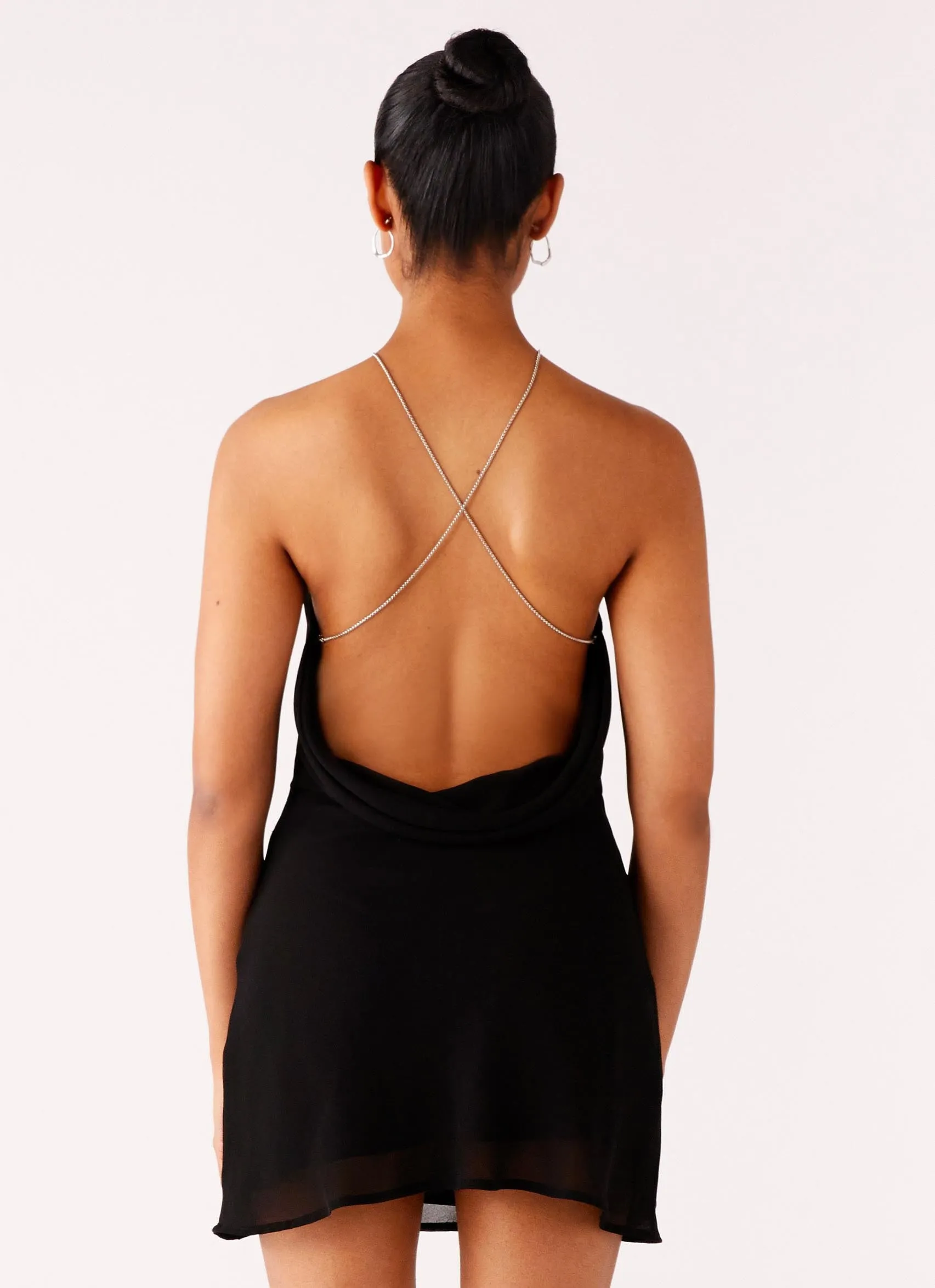 Clean Fit Fitted Cut Key Hole Cowl Neckline Mini Dress - Black