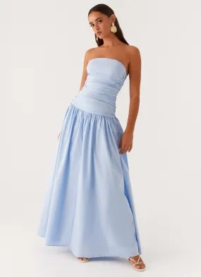 Pleated-Texture Lightweight Fabric Carmel Maxi Dress - Blue