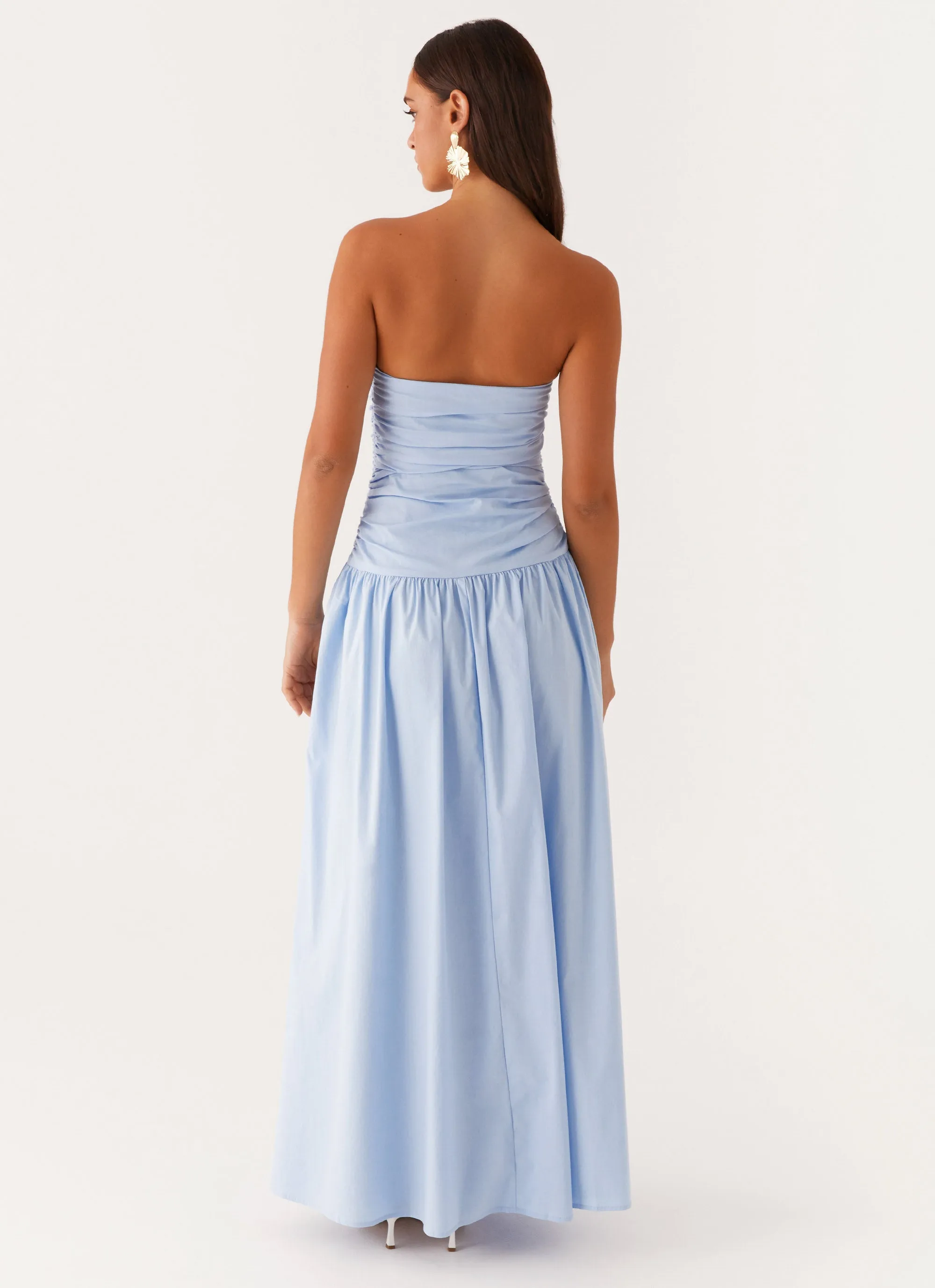 Carmel Maxi Dress - Blue Satin Finish Silky Drape