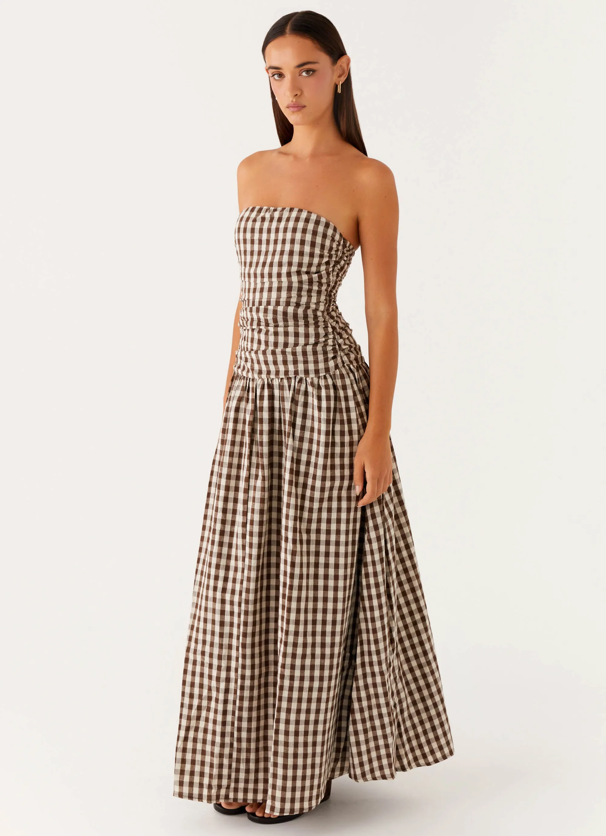 Carmel Maxi Dress - Brown Gingham Exclusive-Design
