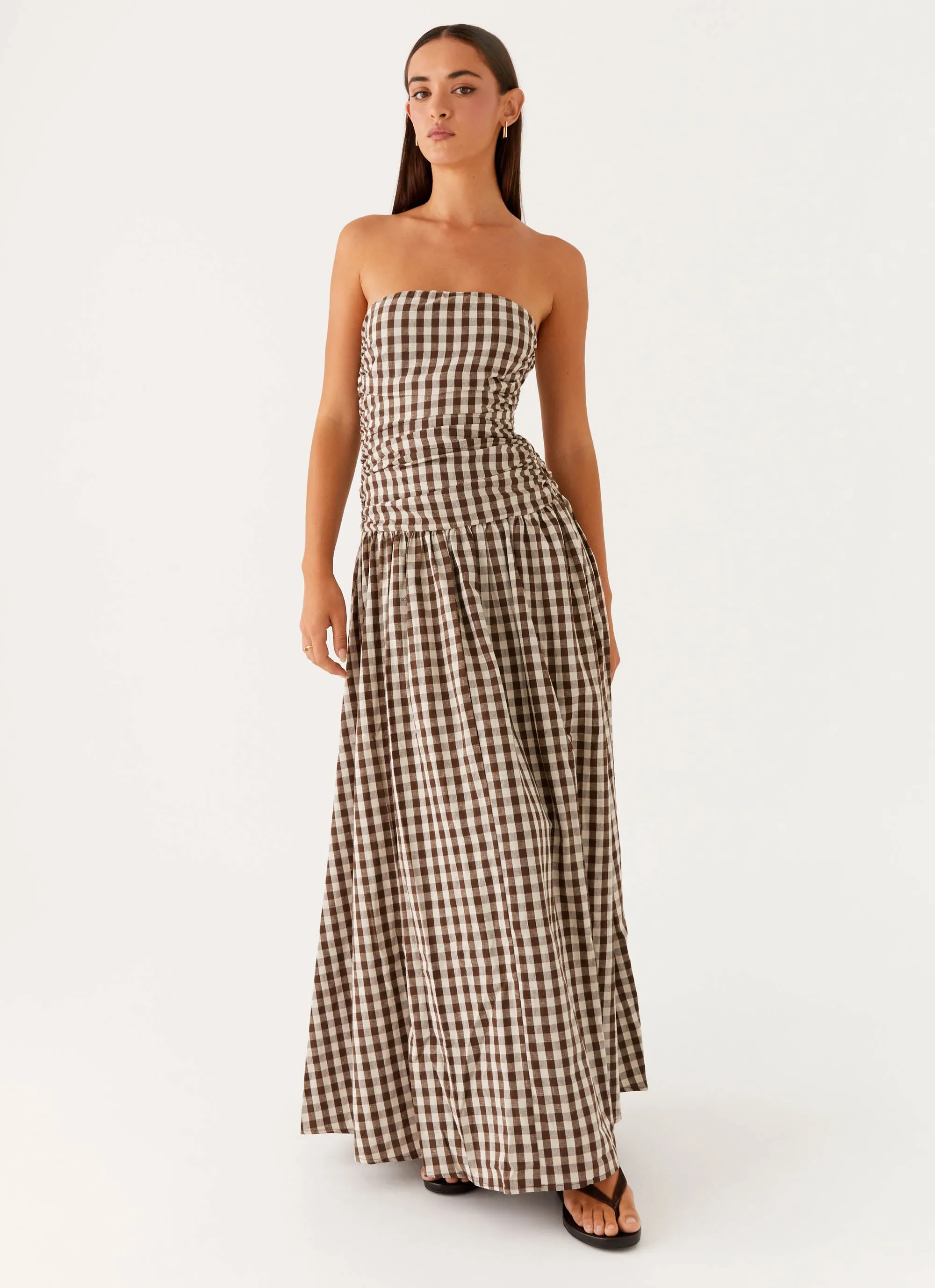 AntiFrayEdging perfect for events Carmel Maxi Dress - Brown Gingham