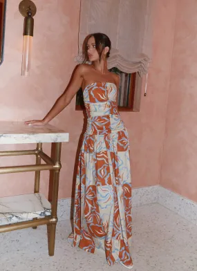 Carmel Maxi Dress - Orange Blue Floral Shape Retention Air Beauty