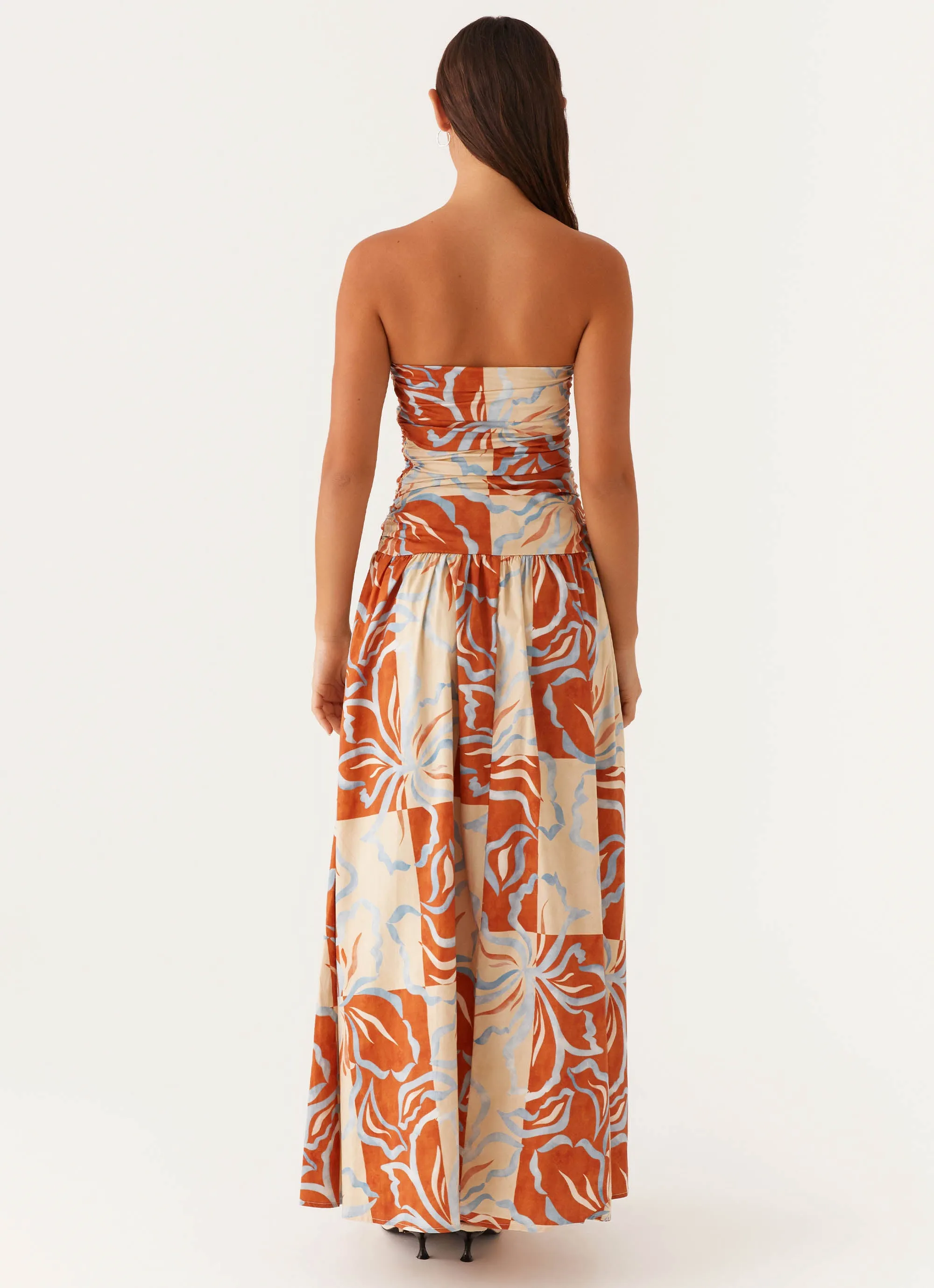 Carmel Maxi Dress - Orange Blue Floral Modern Look