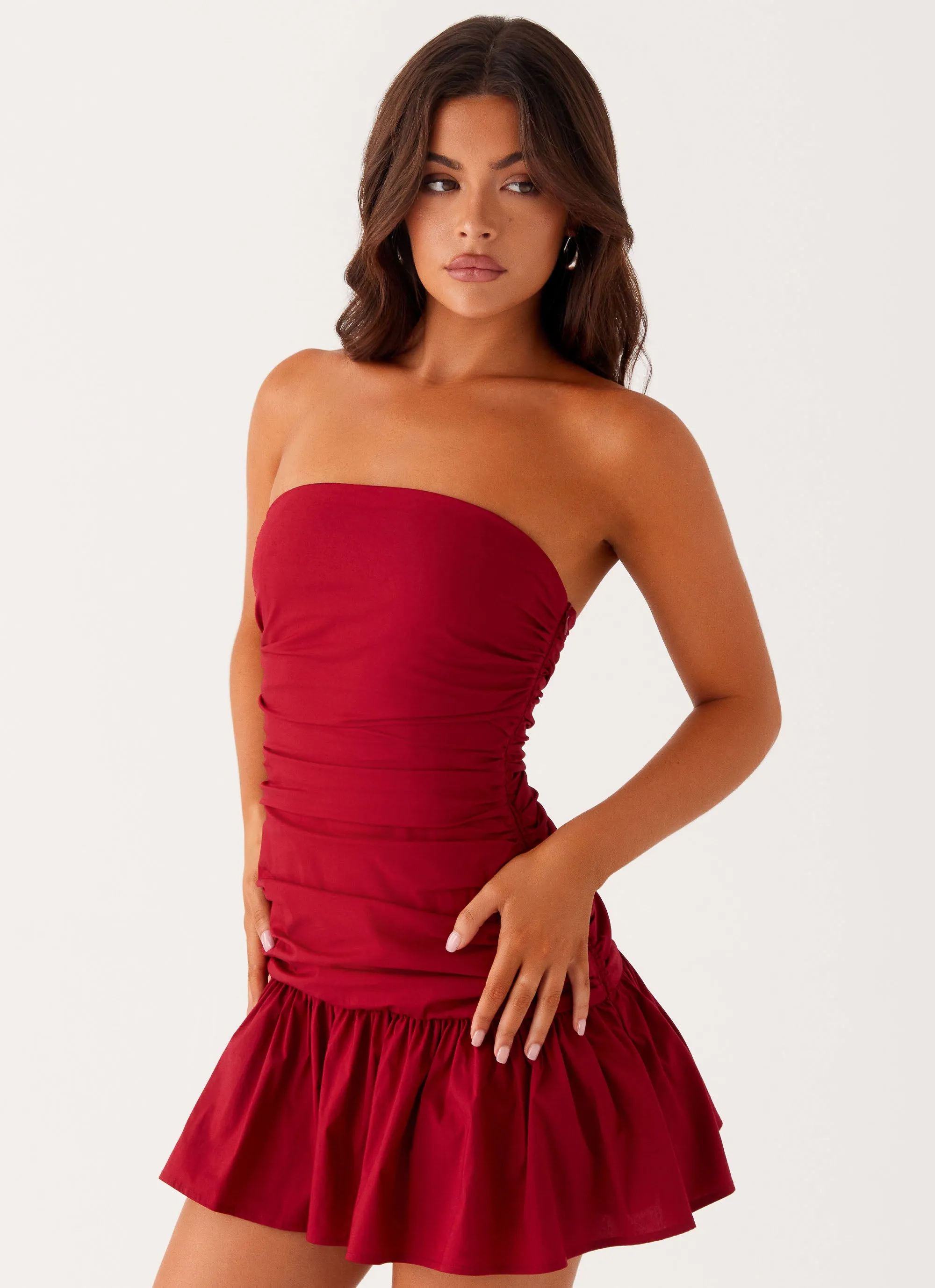 Carmel Mini Dress - Merlot Fitted Cut Split hem