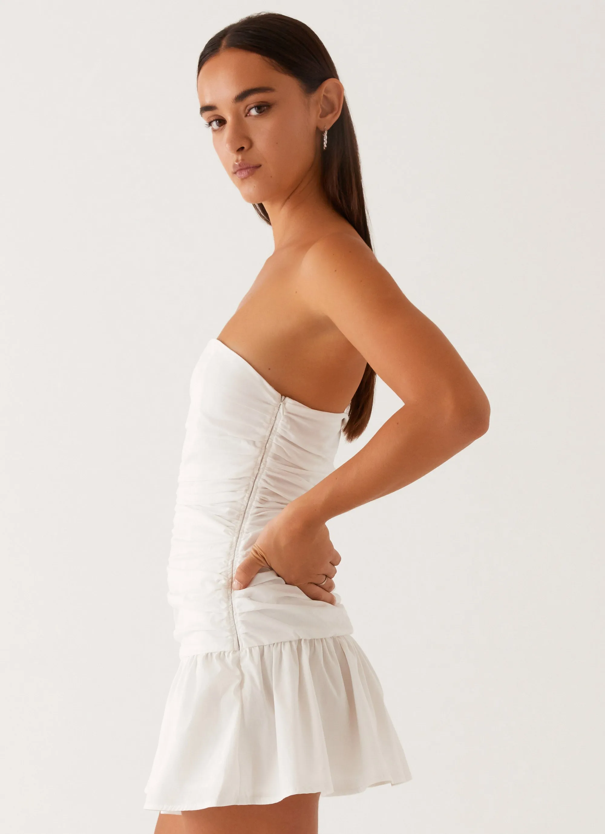 Twist Front Carmel Mini Dress - White