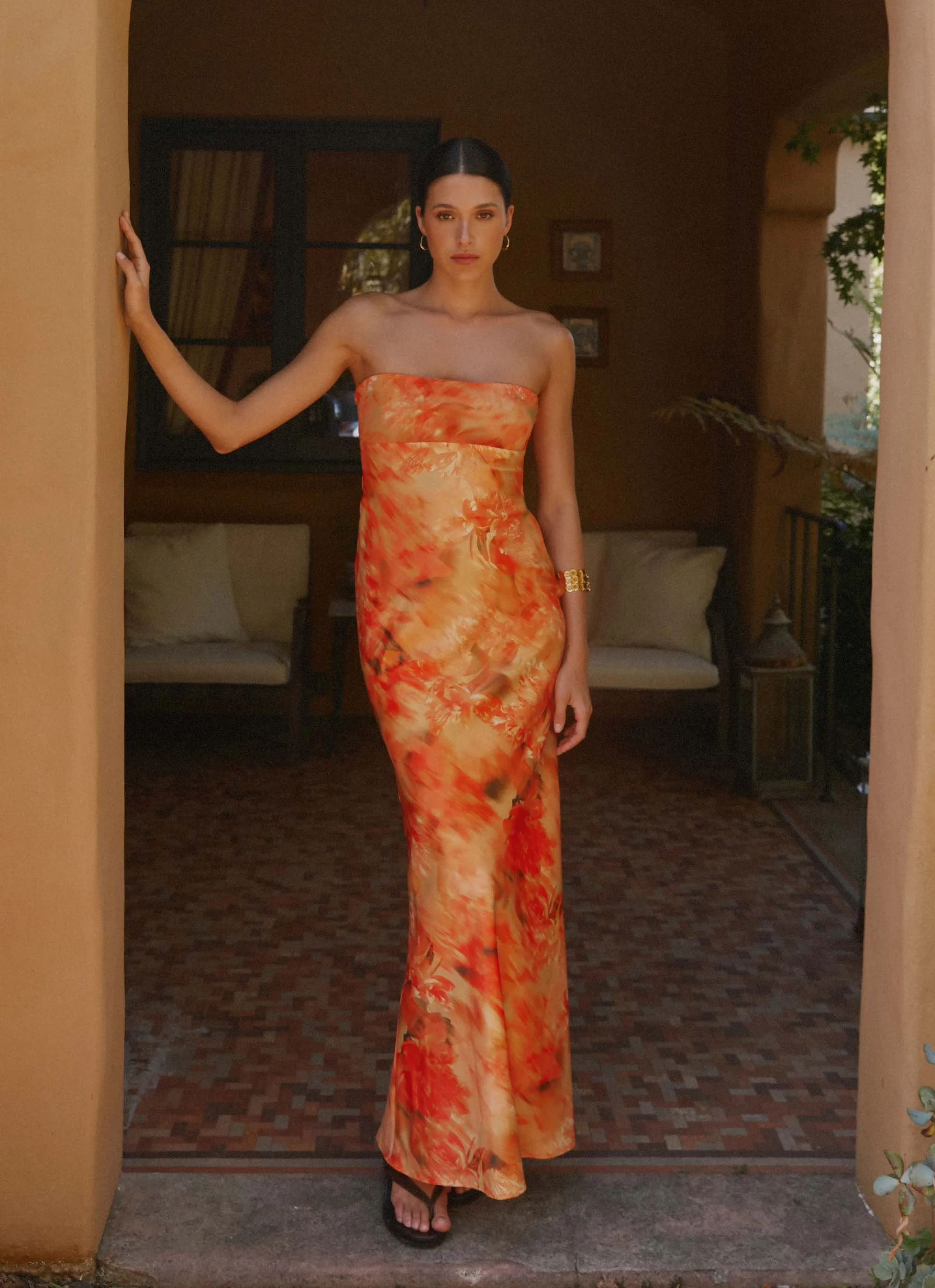 Carmen Maxi Dress - Sunset Floral Modern Silhouette