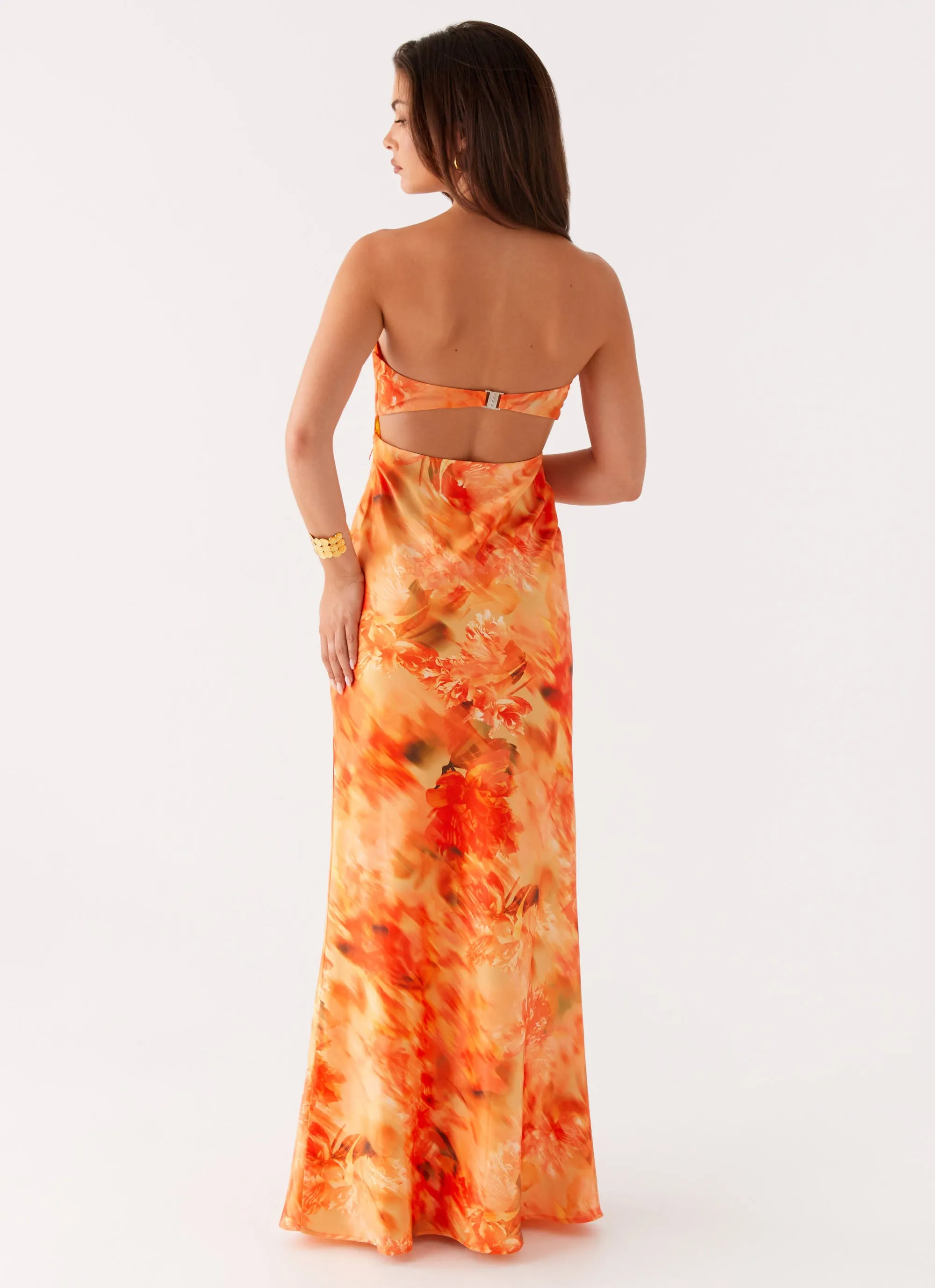 All Purpose Silky texture Carmen Maxi Dress - Sunset Floral