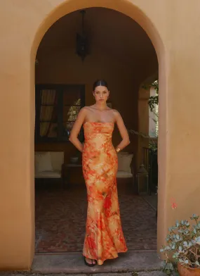 Unisex Option FoldablePackaging Carmen Maxi Dress - Sunset Floral