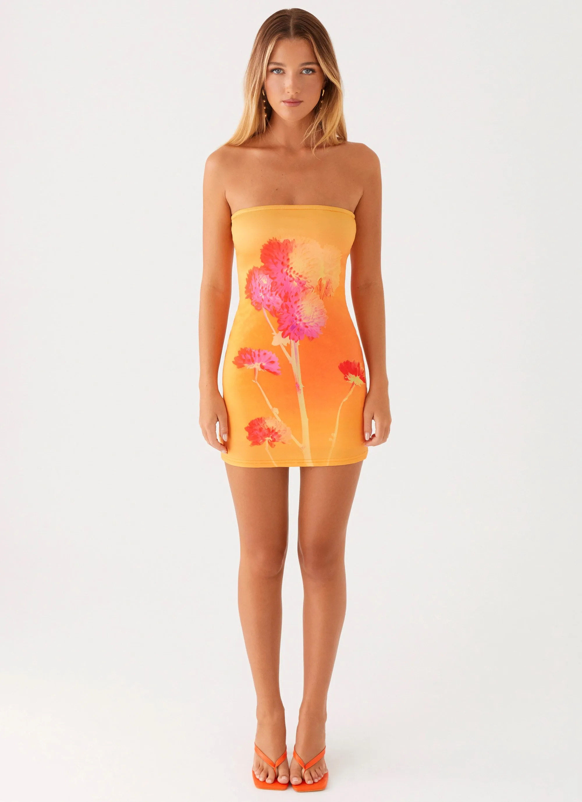 Chic casual Caroline Mini Dress - Orange Floral
