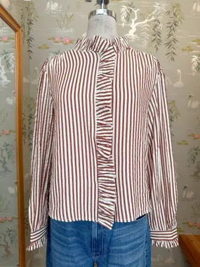 Caroline Stripe Blouse- Brown Noise Reducing Fabric Treatment