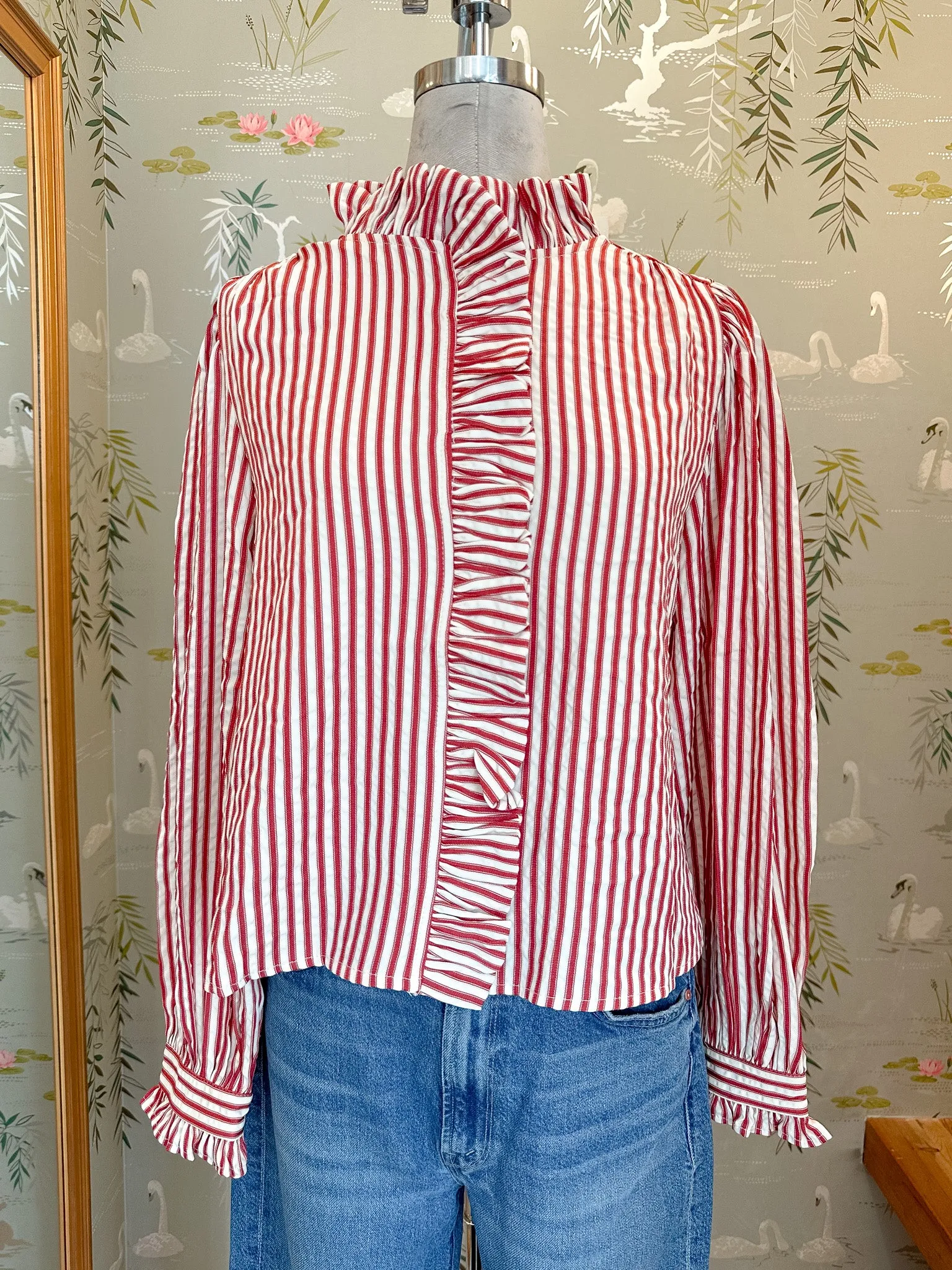 Caroline Stripe Blouse- Red CushionedSupport