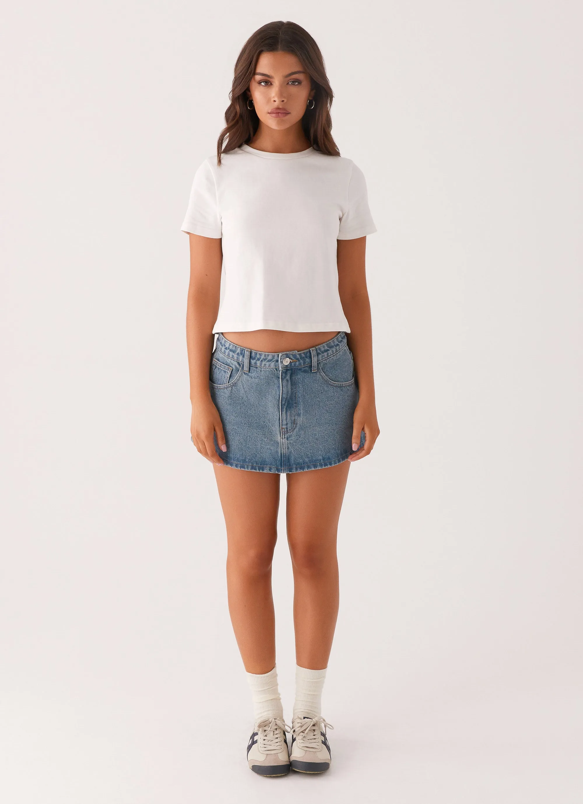 Carrie Denim Mini Skirt - Washed Indigo Creative Layering Fashion Style